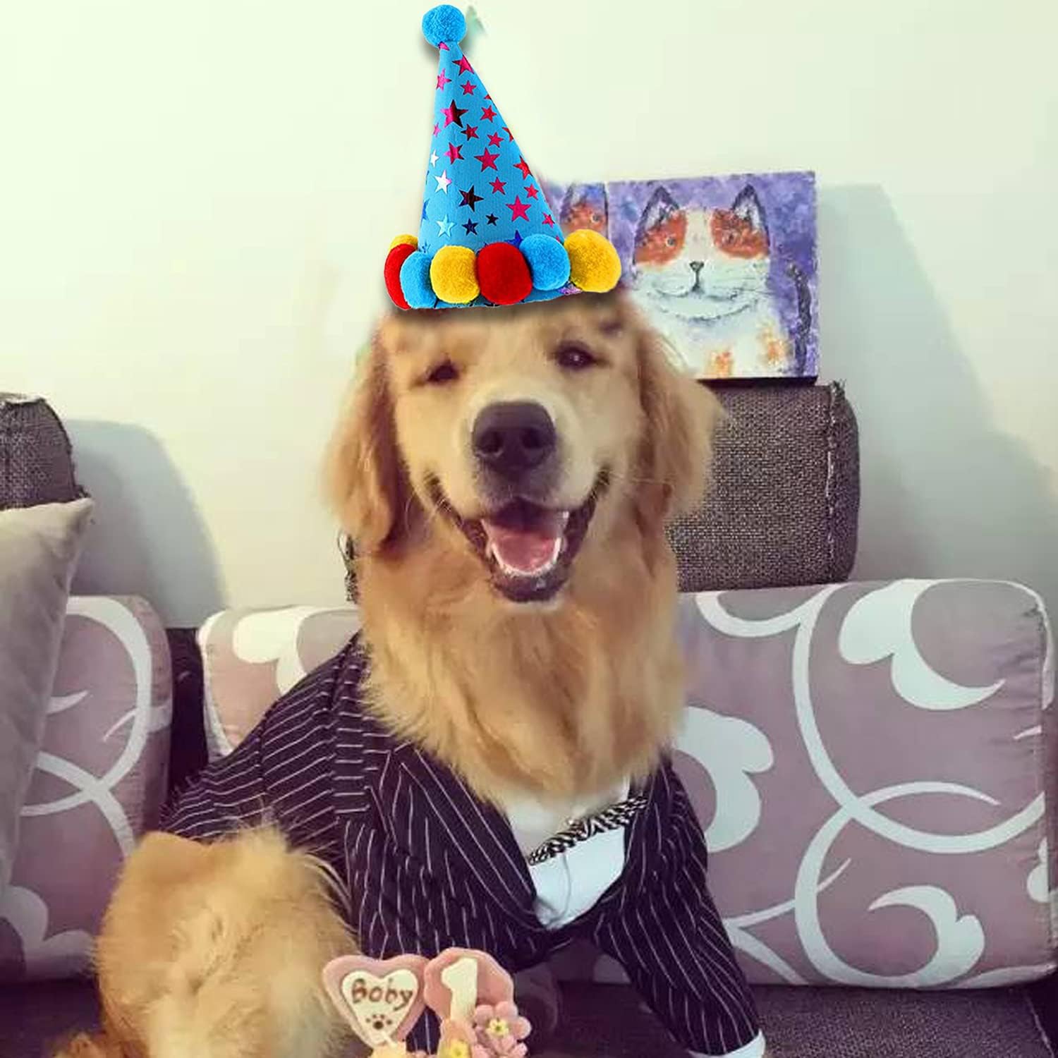 Thumbnail 6 de SUOXU Dog Birthday Party Supplies set with hat, bandana, bow tie, banner, balloons and ribbon