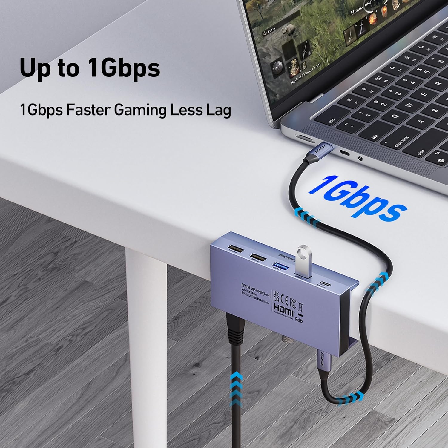 Thumbnail 3 de BENFEI 8-in-1 USB-C Hub mit sicherer Klemmfunktion, 4K@60Hz HDMI, Gigabit Ethernet und 100W PD