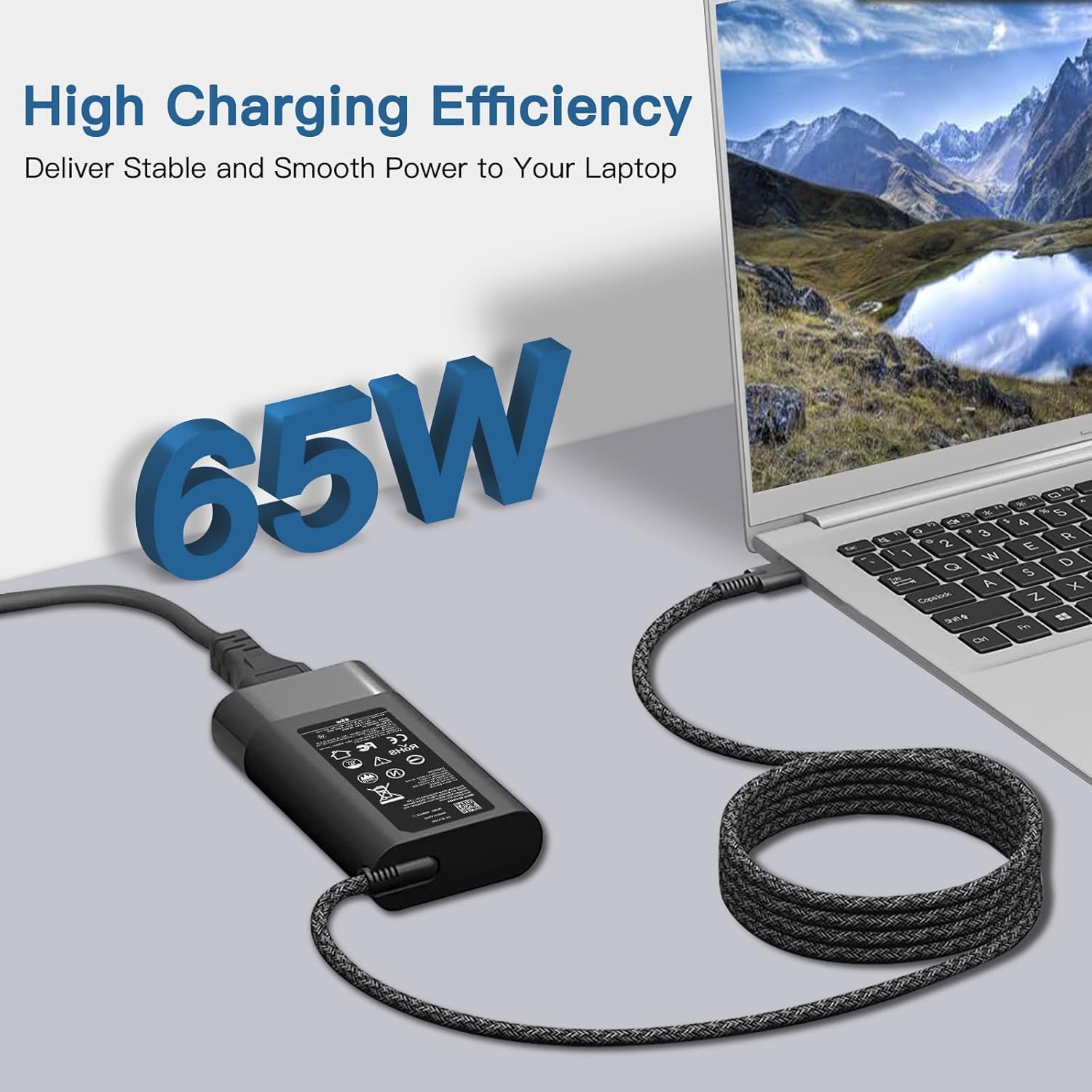 Detalle de FEWRJG New Slim 65W USB-C Laptop Charger (compatible with HP Spectre x360, EliteBook x360 and more)