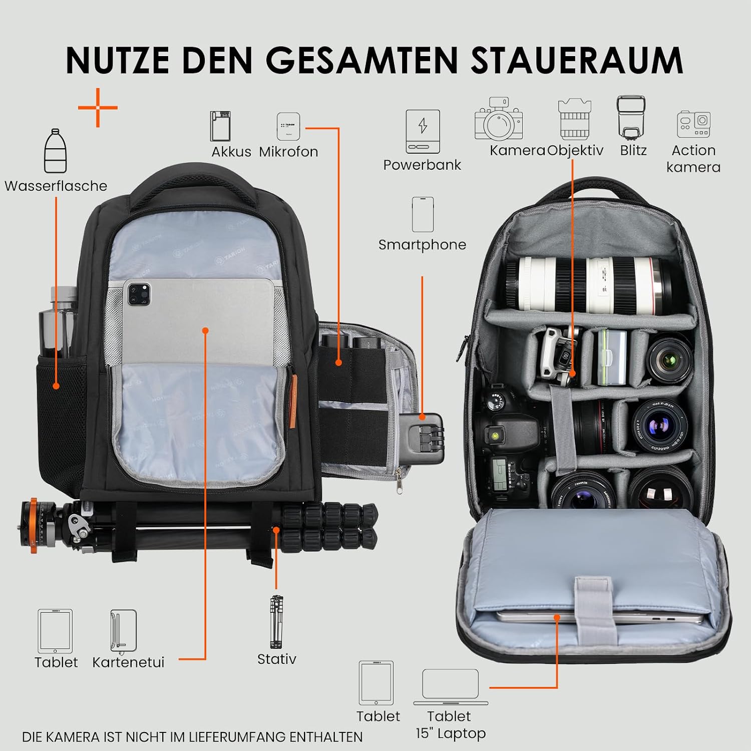 Detalle 2 de TARION TB-02 Camera and Laptop Rucksack 15-Inch