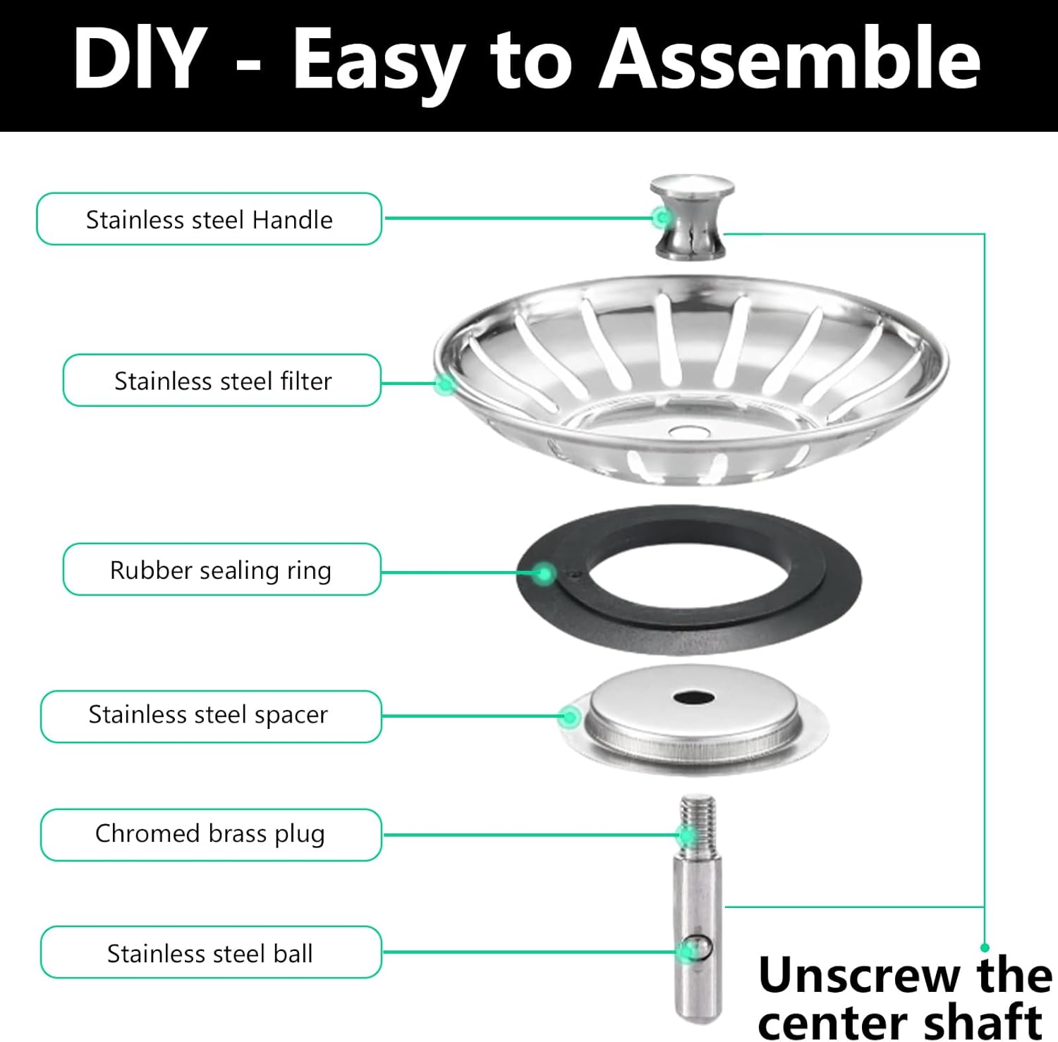 Detalle de Sink Plug Strainer, 78mm Stainless Steel Sink Stopper and Filter – Dual Function with Fine Mesh