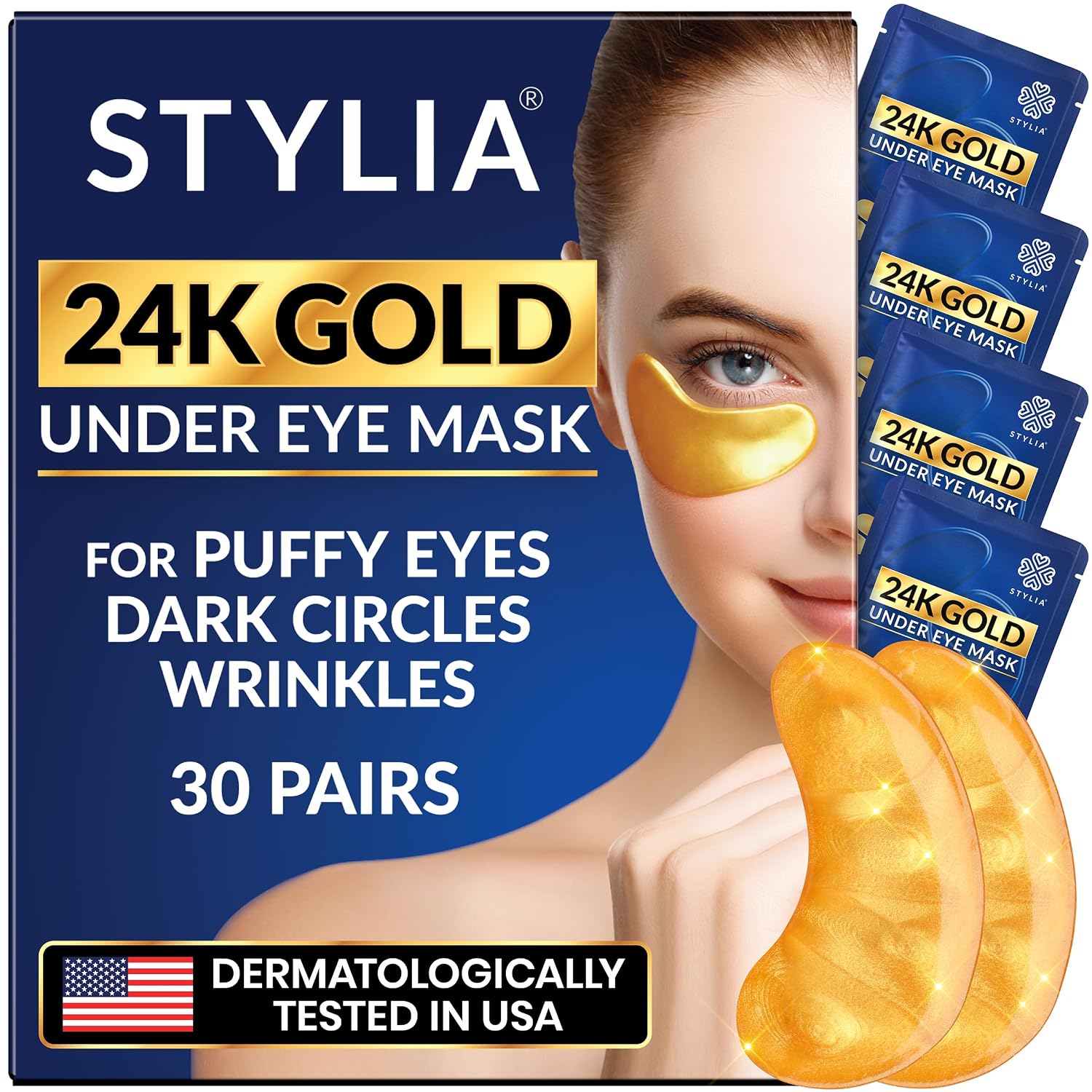Detalle de Stylia Under Eye Patches, 30 Pairs with 24k Gold, Vitamin C & Hyaluronic Acid