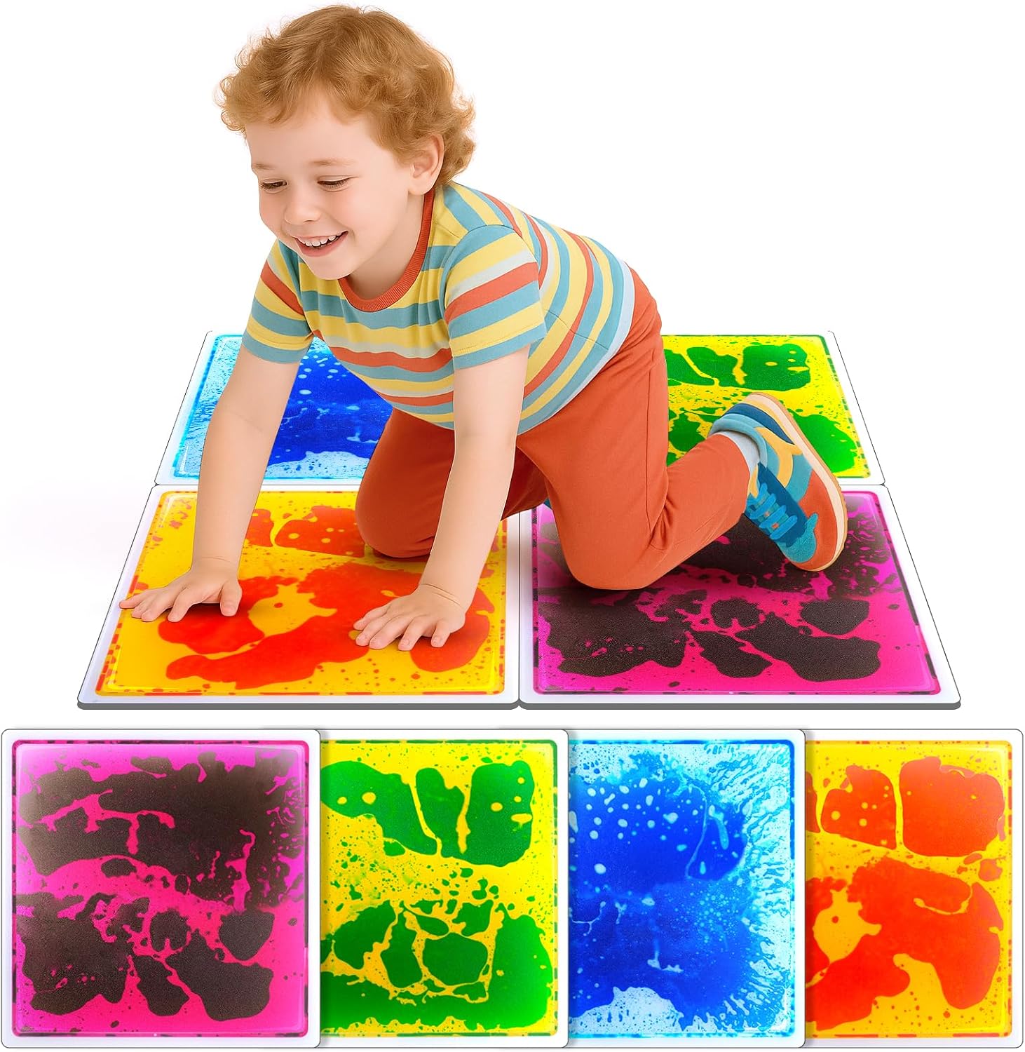 Detalle de Sensory Floor Tiles for Kids Toddlers: 12x12 Liquid Lava Tiles (4 Pack) for Dexterous Play & Sensory Rooms