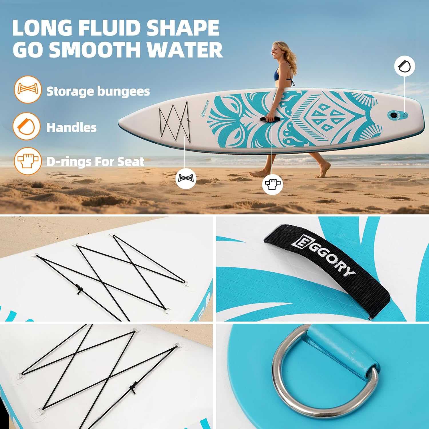 Detalle de EGGORY Inflatable Paddle Board Set (Extra Wide SUP) with Removable Fin, Pump & Waterproof Phone Pouch