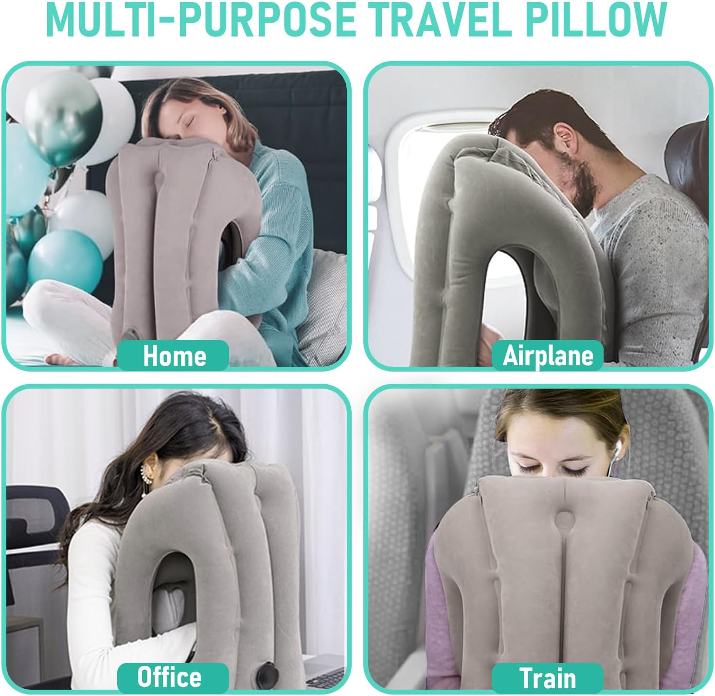 Thumbnail 6 de 2 Pack Inflatable Travel Pillow for Airplane – Ergonomic Neck Support for Long Flights (Grey)