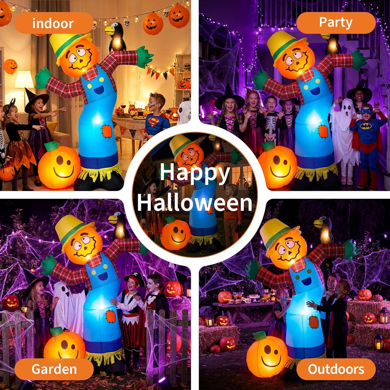 Detalle de WildVenture 6FT Pumpkin Scarecrow Inflatable with 7 LED Lights