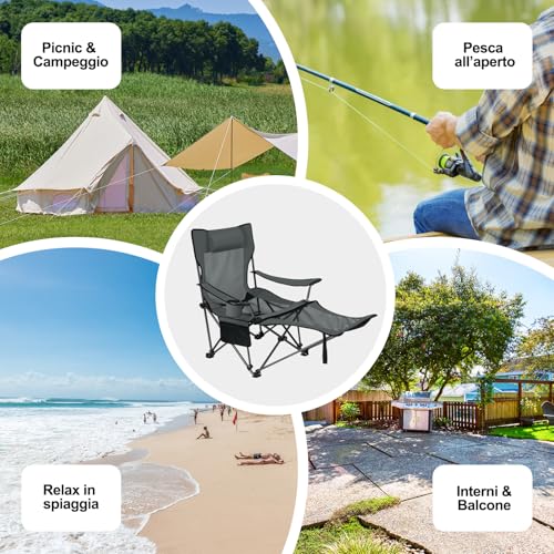 Thumbnail 7 de Sedia da Campeggio eSituro 2-in-1: seduta e sdraiata, pieghevole in Oxford 600D, peso 4 kg
