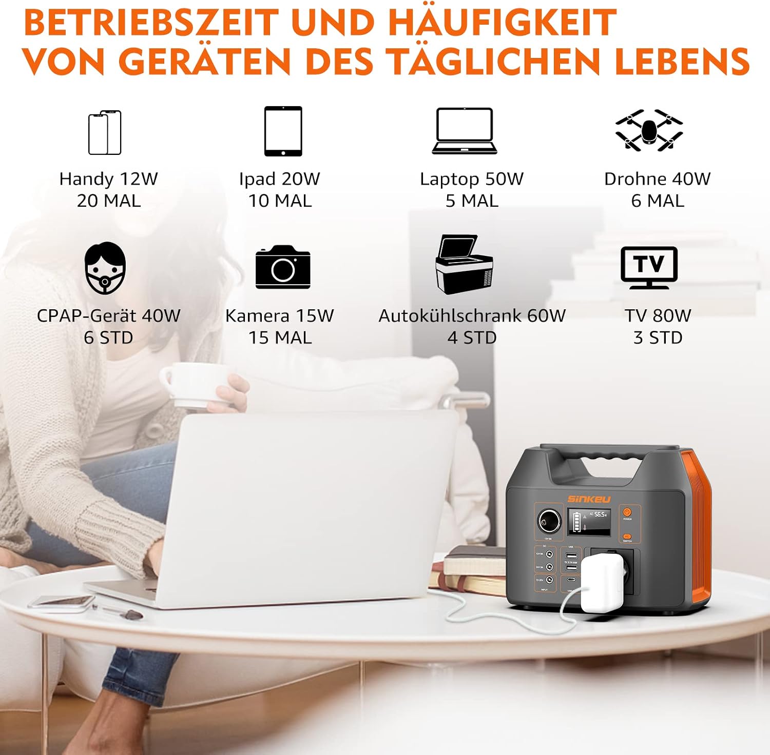 Detalle de SinKeu Tragbare Powerstation 296Wh – Solar Generator mit 230V 300W Wechselstrom, USB, 12V, DC