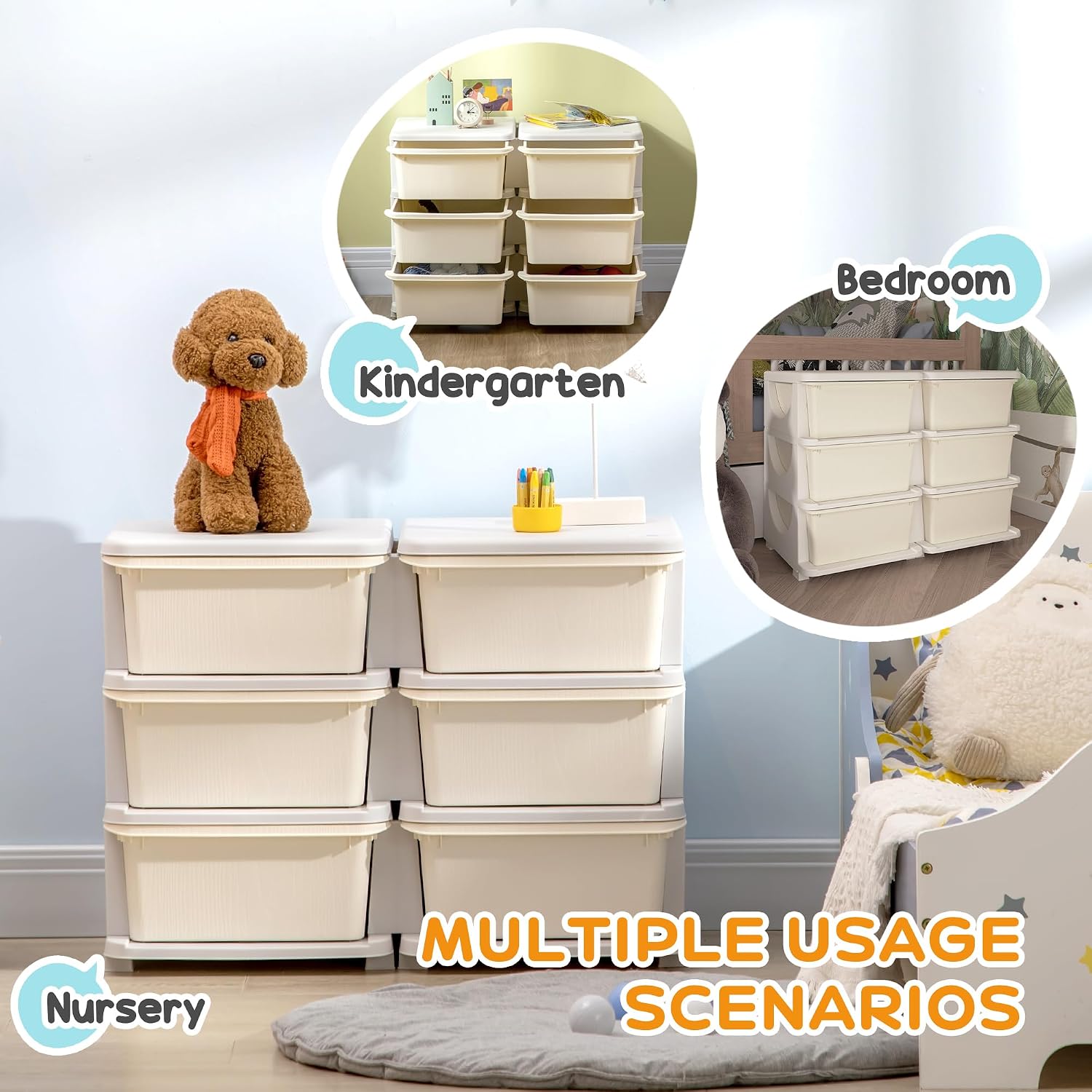 Detalle de Qaba 311-053V00CW 6-Drawer Kids’ Toy Storage Organizer, Cream White
