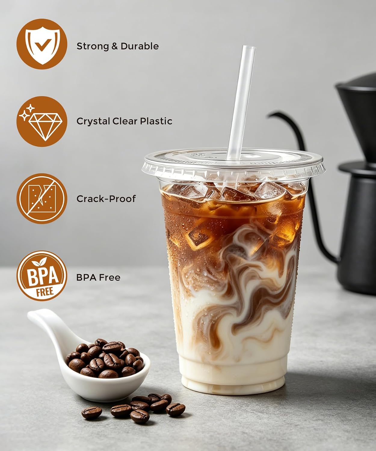 Detalle 2 de Ginkgo 50 Pack 16 oz Clear Plastic Cups with Lids and Straws