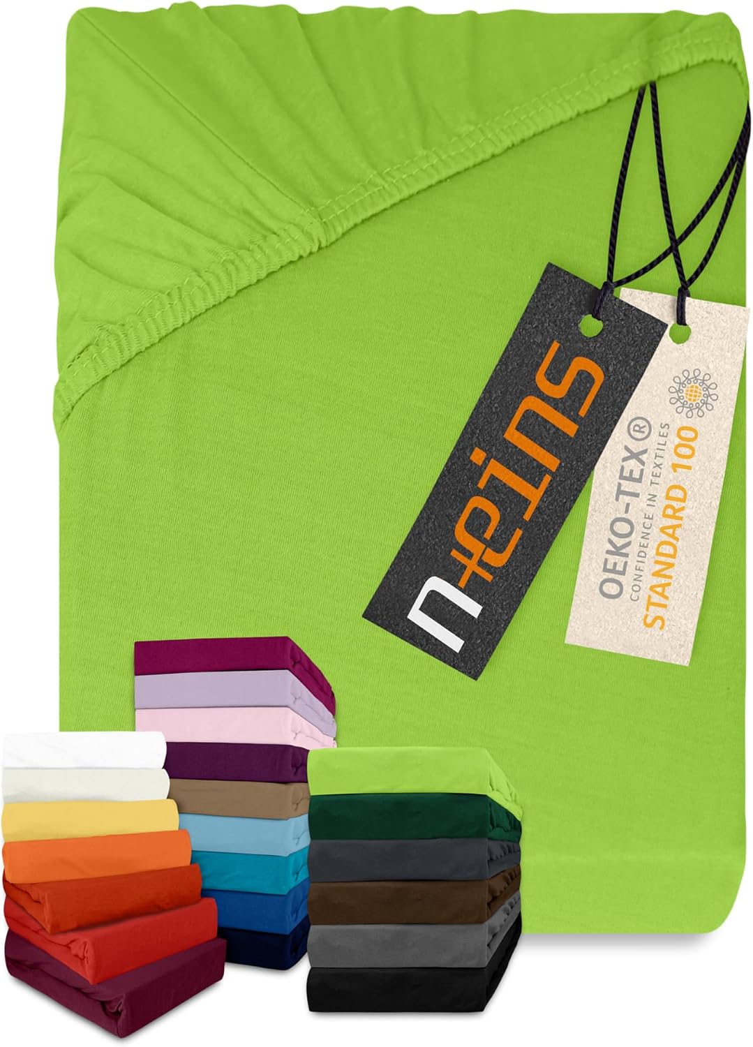 Detalle de Npluseins Drap Housse 90x190 – Coton 100% doux, 80-90x190 cm – Vert clair