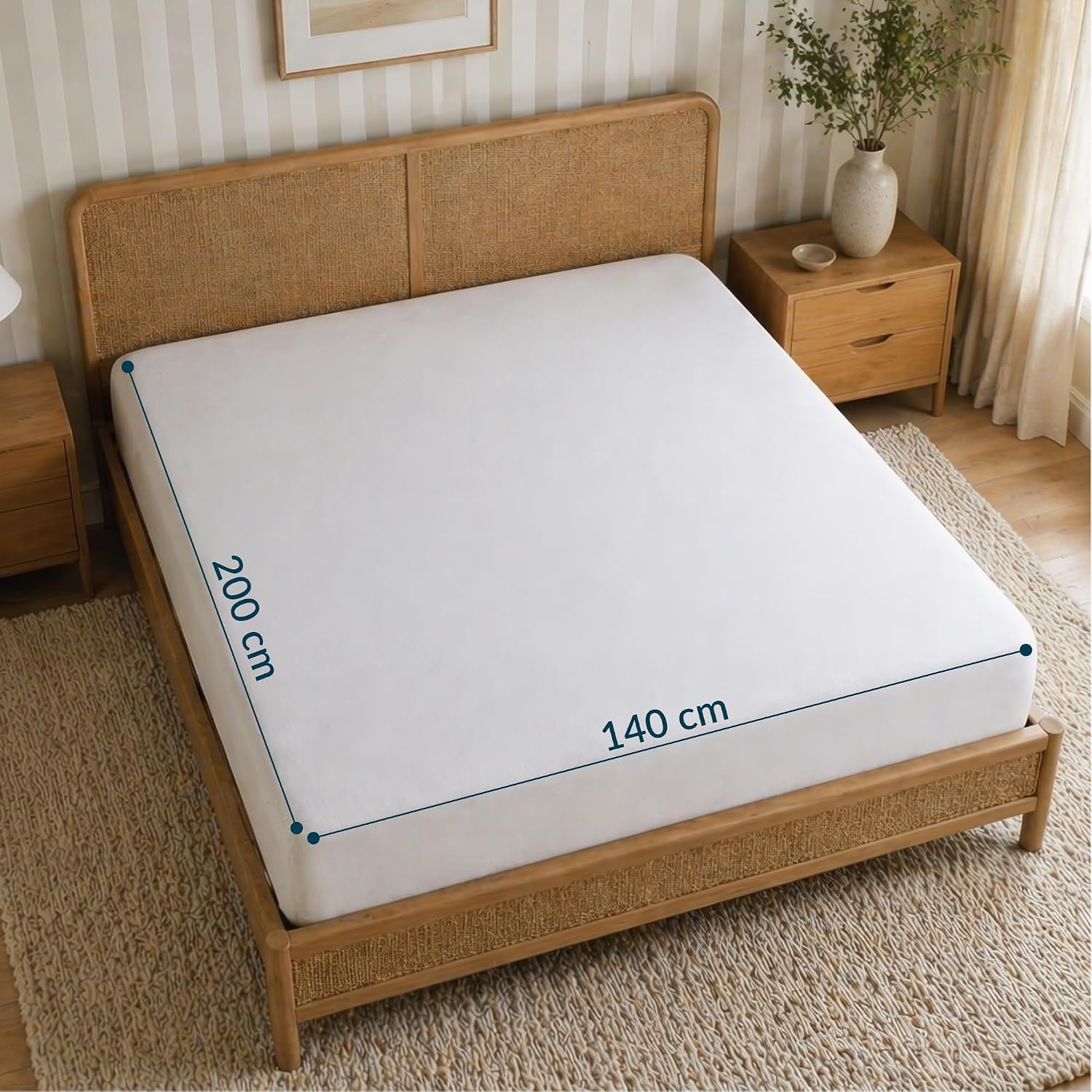 Detalle de Drap housse Twinzen 140x190/200 cm avec bonnet 25 cm – 100% polyester, blanc, Oeko-Tex