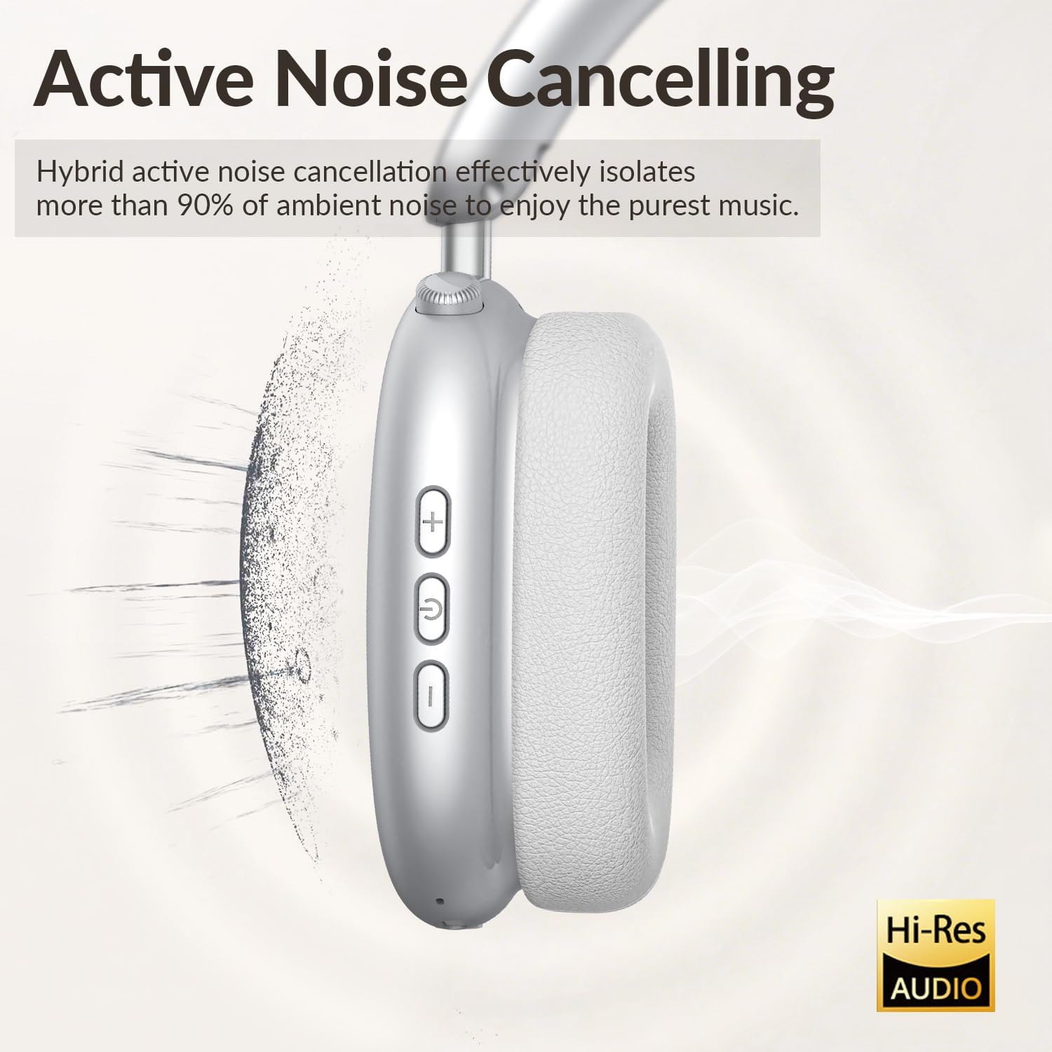 Detalle de Wentronic Y02 Active Noise Cancelling Headphones — Wireless Over‑Ear, 60h Battery, Bluetooth 5.4 (Silver)