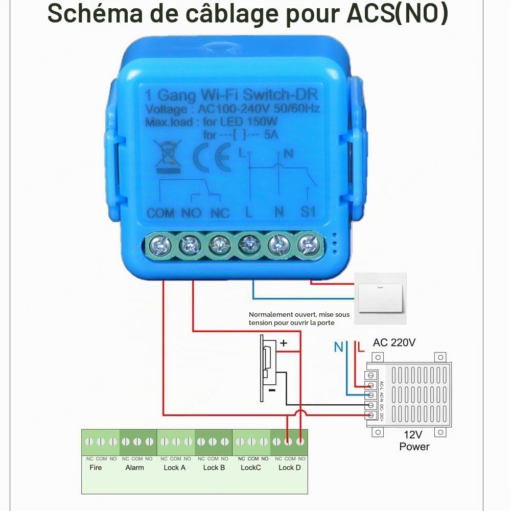 Detalle 2 de Yueyang Tuya WiFi-schakelmodule 220 V met droog contact, 5 A en DIN-railmontage