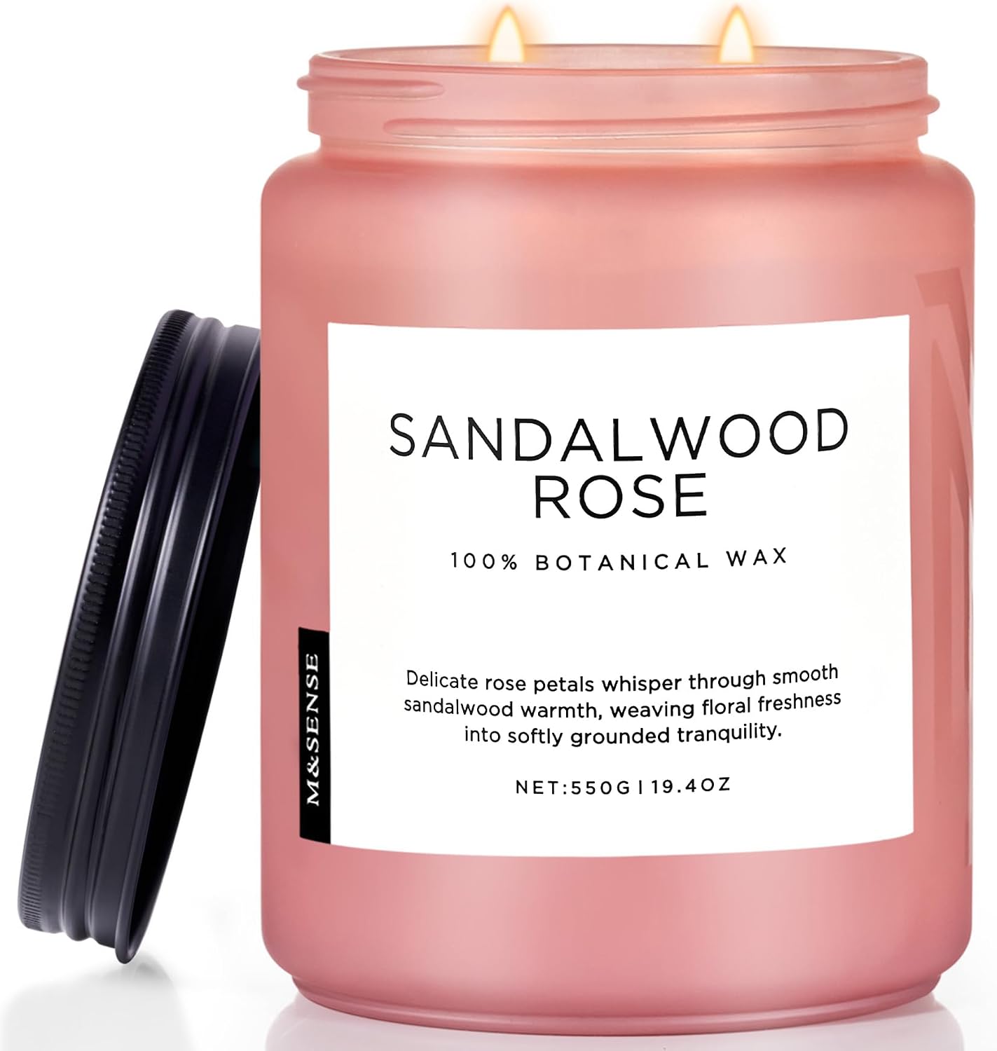 Detalle de M&SENSE Sandalwood Rose Scented Candle — 19.4oz, 110 Hours, Dual-Wick Natural Soy Wax