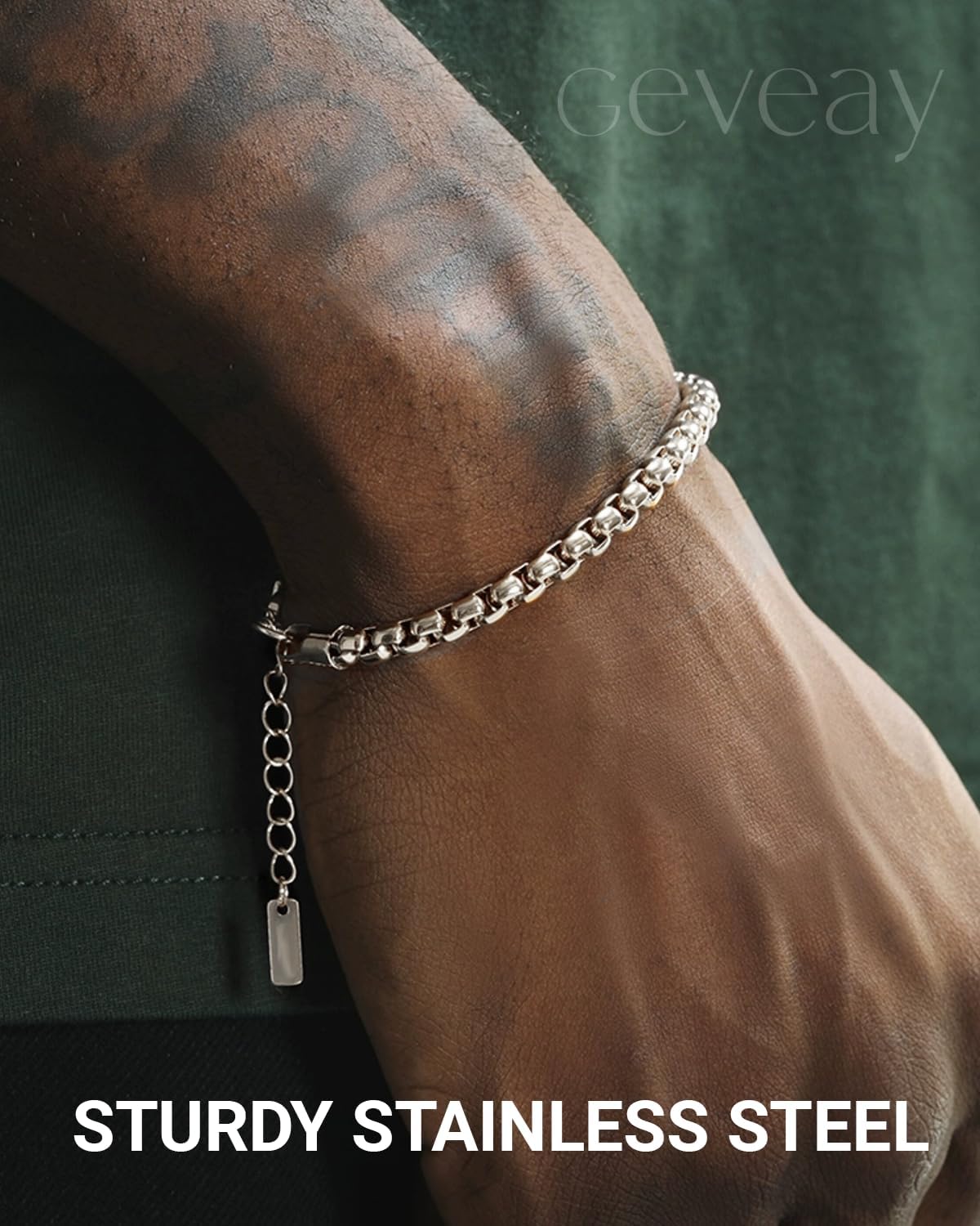 Thumbnail 2 de Geveay 6-Piece Men's Stainless Steel Chain Bracelet Set, Adjustable, 7.1+1.2 Inches