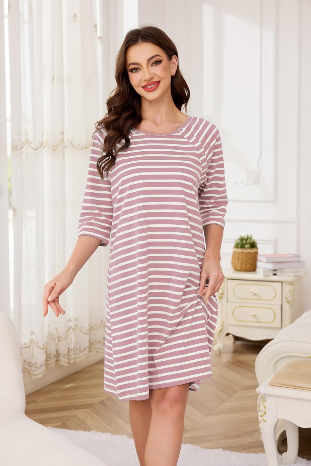 Thumbnail 4 de Vlazom Women 3 in 1 Cotton Nursing/Delivery/Labour Maternity Nightgown