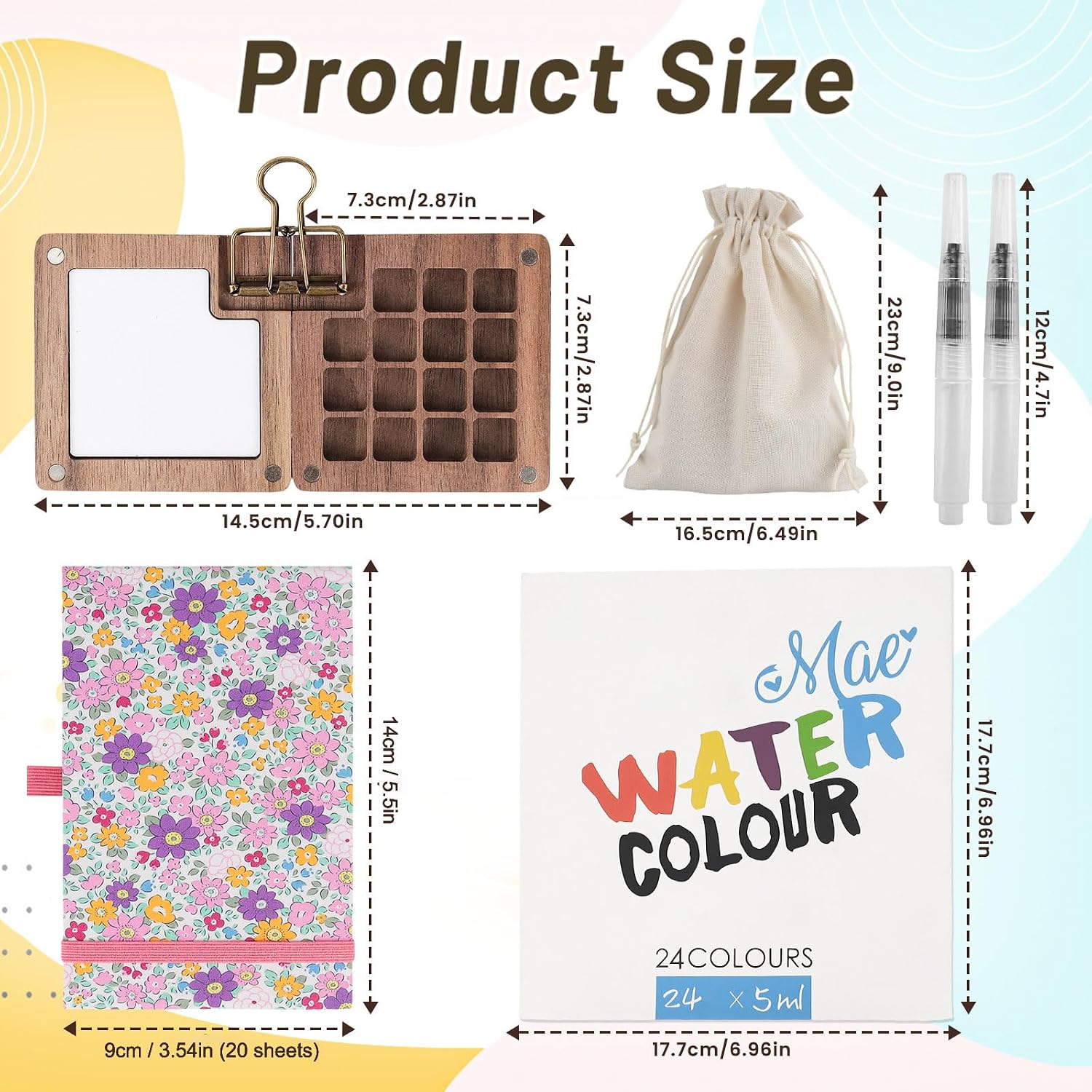 Detalle de 7 PCS pocket watercolour travel set 15 grids