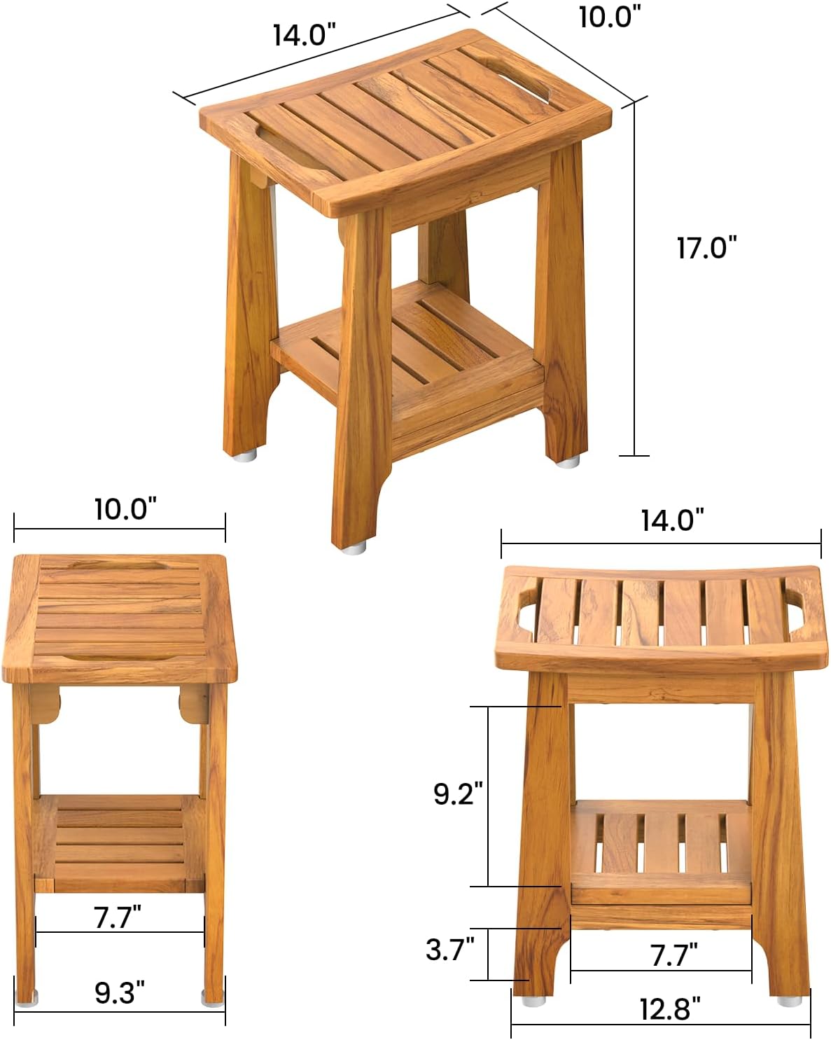 Thumbnail 5 de NNN 14" Compact Teak Shower Stool with Shelf & Handle (300 lbs)
