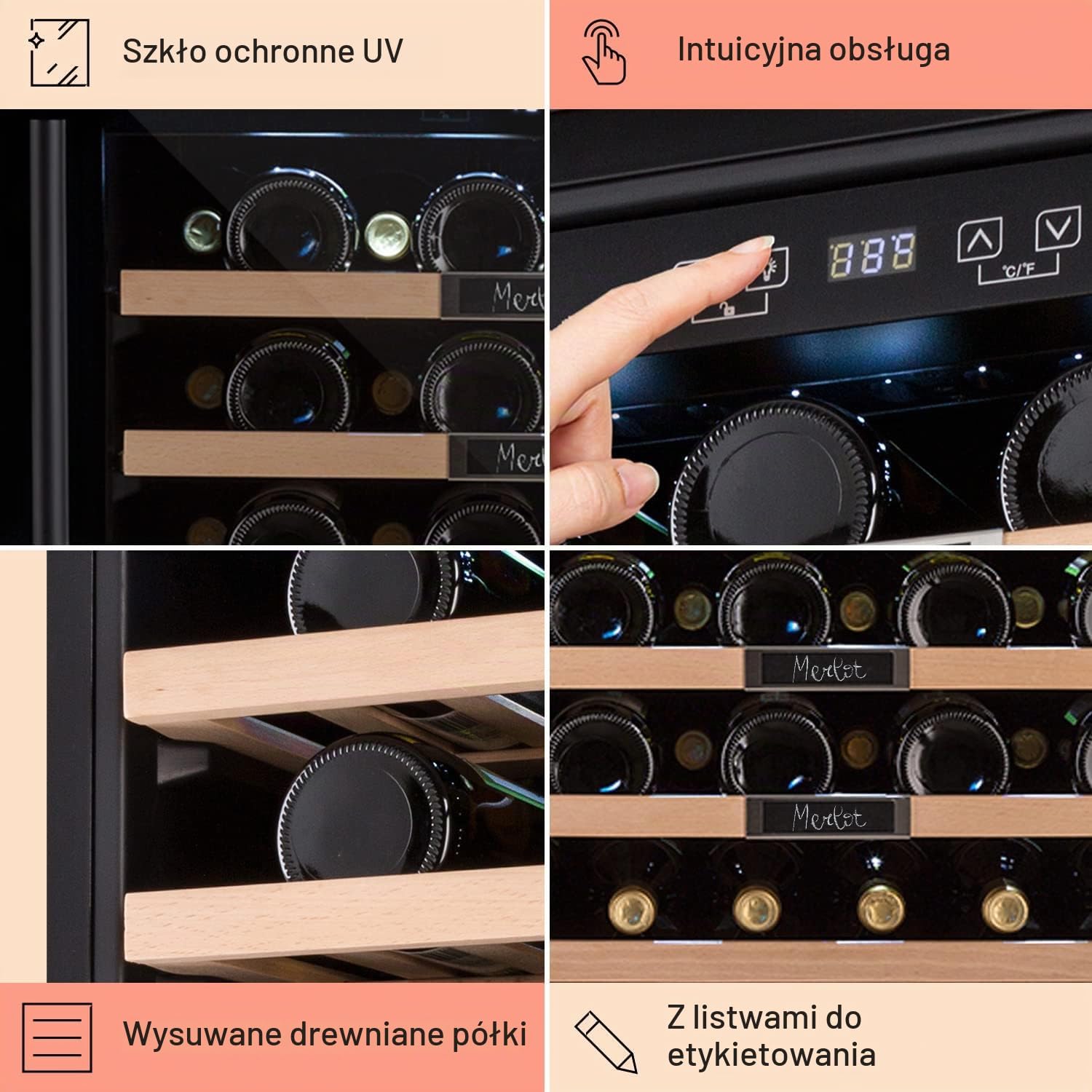 Detalle de Klarstein TK15-Vinsider-36-uno – chłodziarka do wina do zabudowy, 92 l, 36 butelek