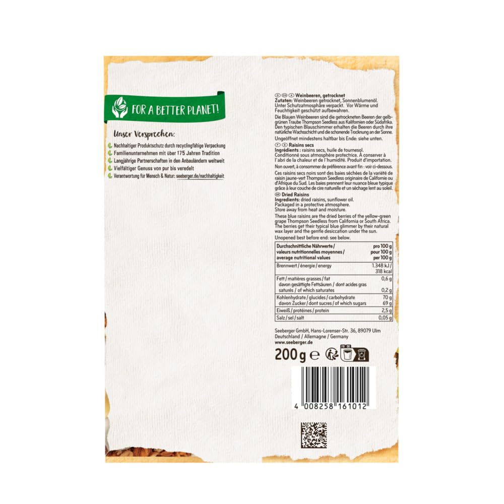 Thumbnail 1 de Seeberger Blaue Weinbeeren 13er Pack (13 x 200 g) – ungeschwefelt, vegan & zum Backen, Kochen und Snacken