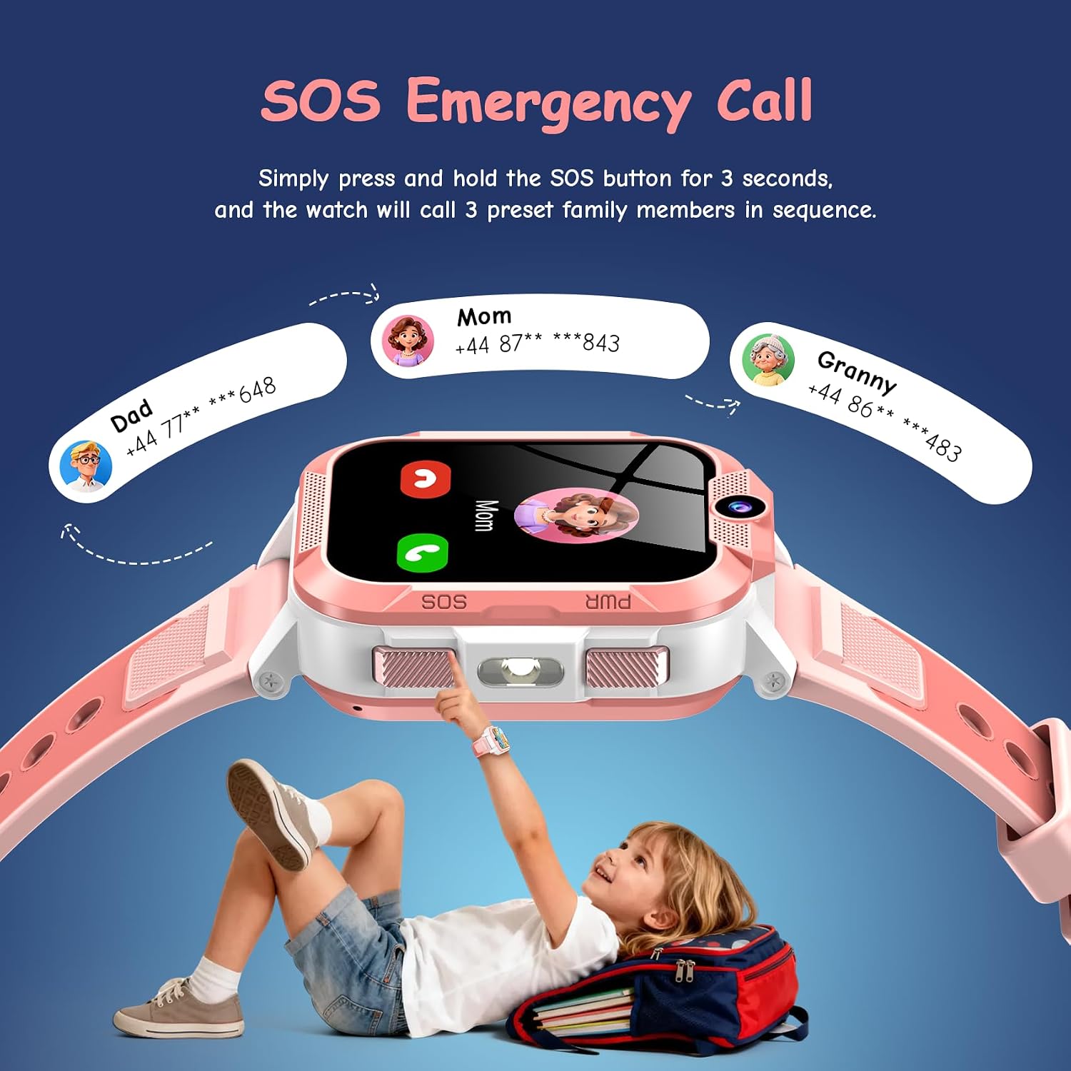 Detalle de Kids Smart Watch: 4G GPS SOS Video Call for 4–12s, with Learning Games and IP68 Durability