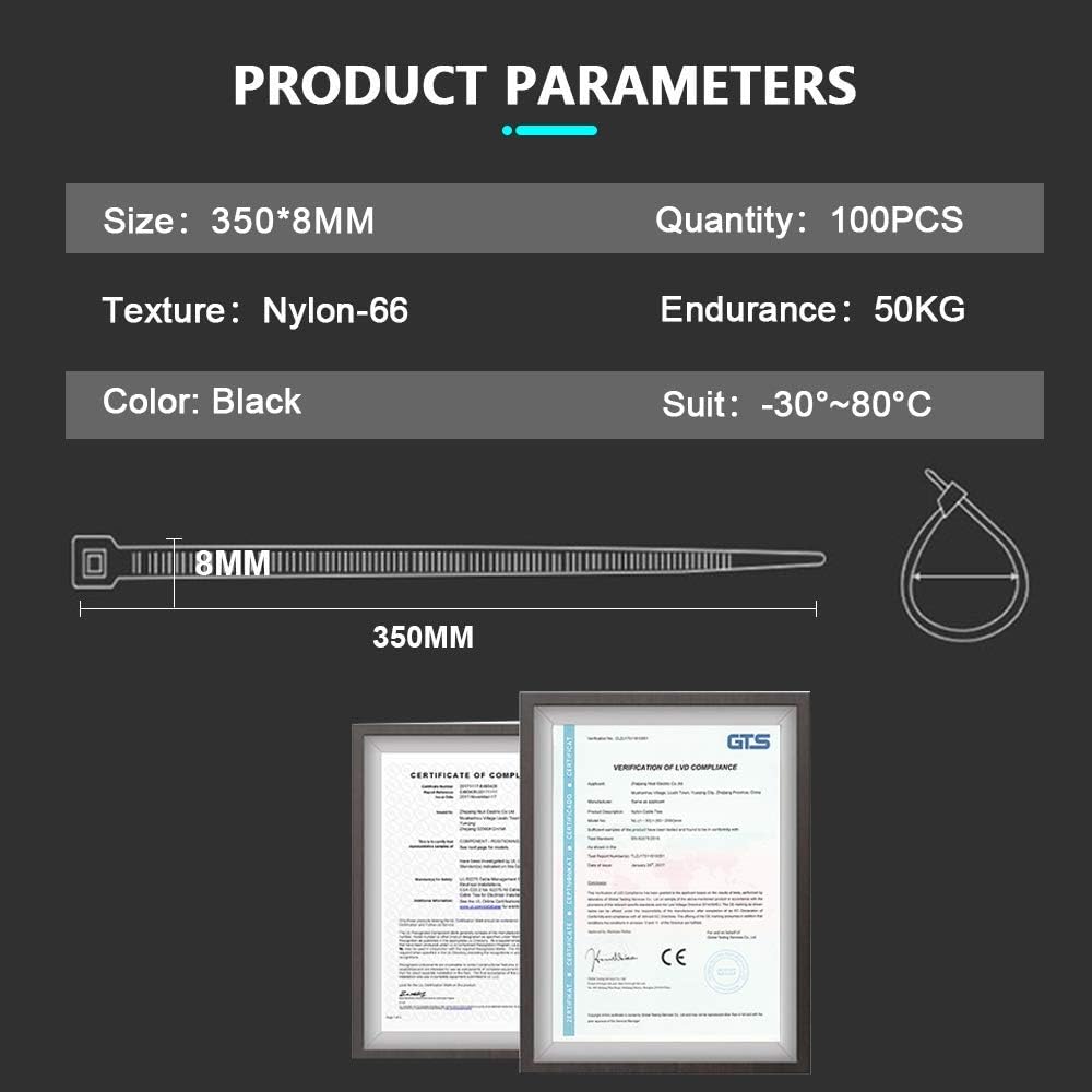 Thumbnail 4 de Caiery 350mm Nylon Cable Ties 100pc