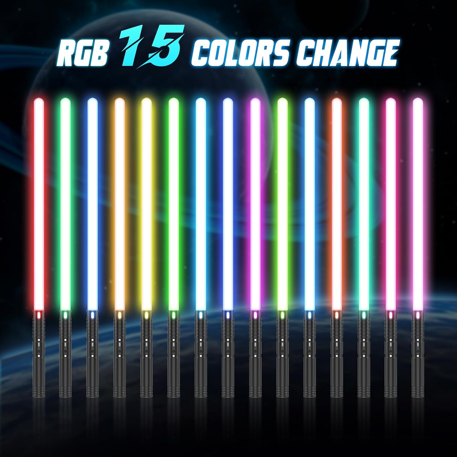 Thumbnail 1 de Ljussabel 60 cm med 15 RGB-färger, ljudeffekter och metallhandtag