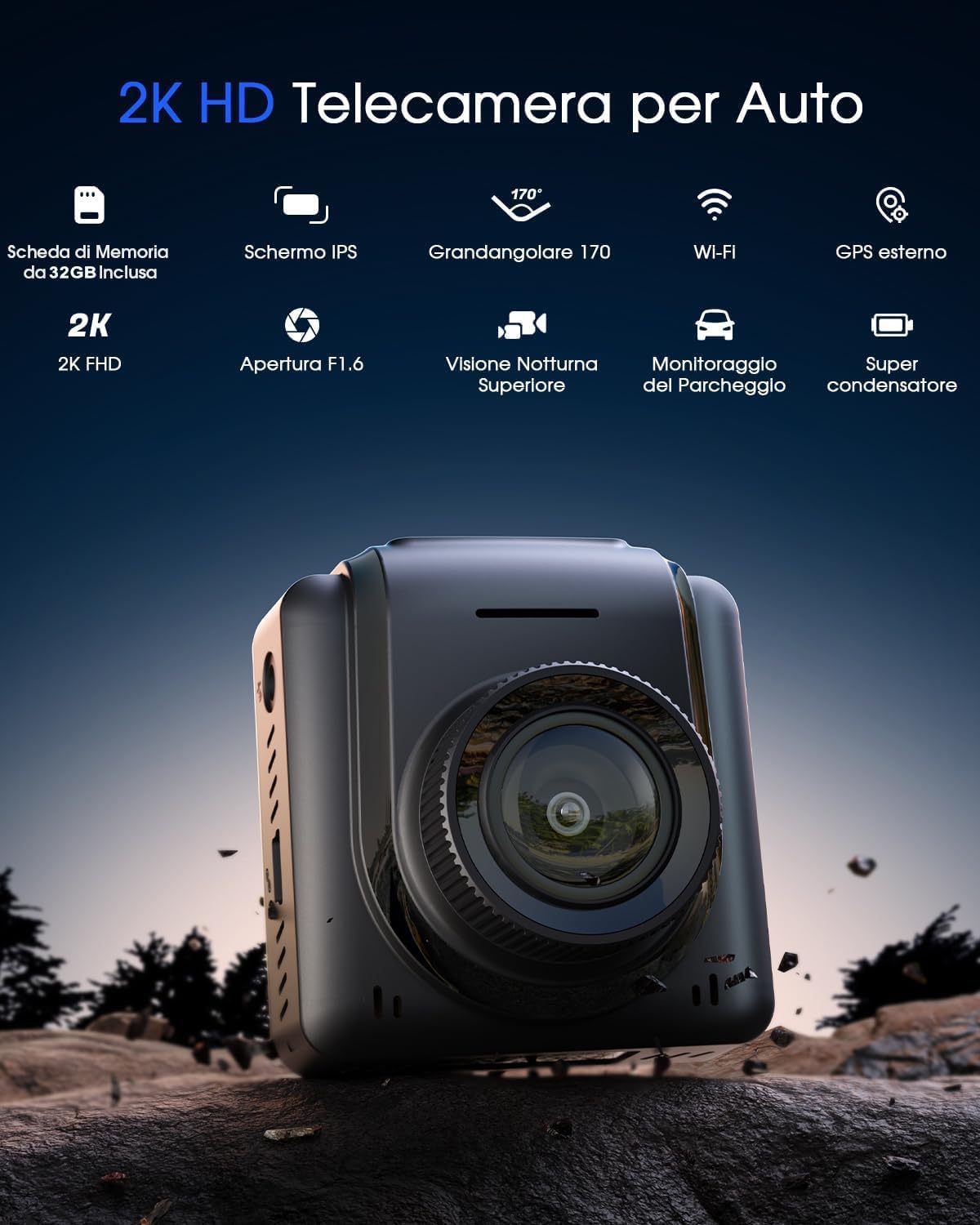 Detalle 2 de Avylet 2K Dash Cam 64 GB, videocamera per auto 170°