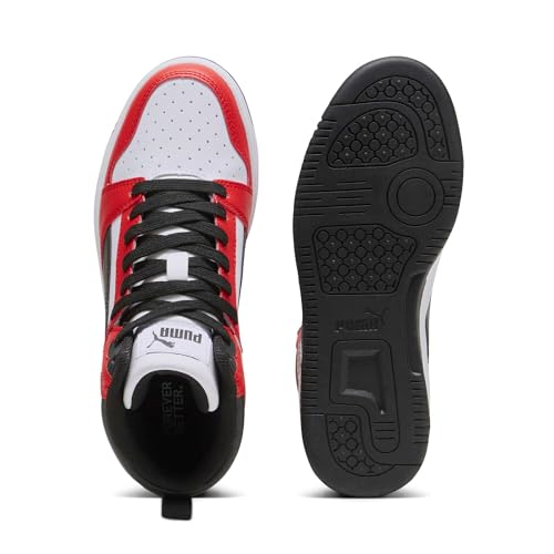 Detalle de PUMA Rebound V6 Mid Jr: zapatilla de cuero sintético para niños, estilo clásico y sujeción fiable