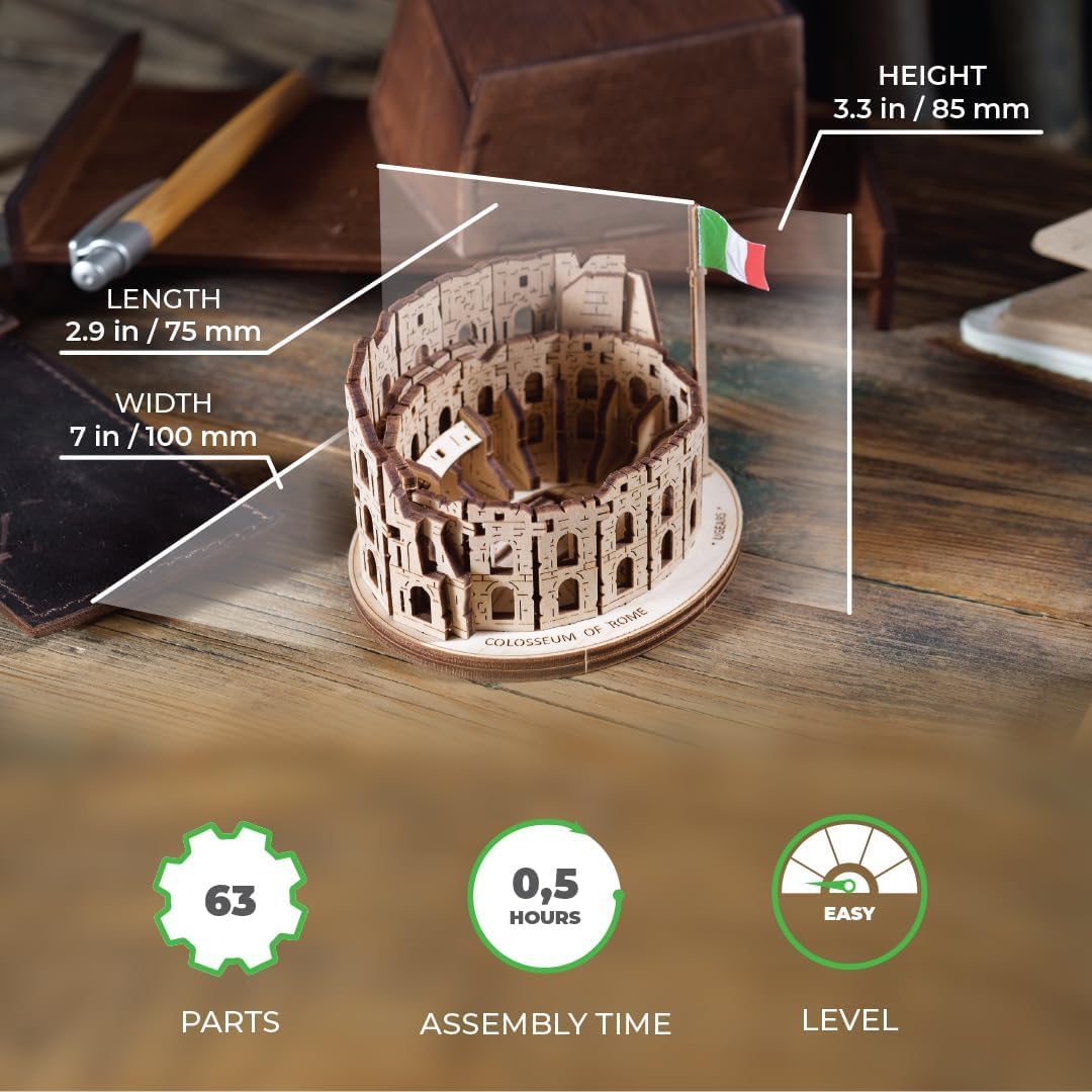 Thumbnail 1 de UGEA RS Colosseo di Roma Puzzle 3D in legno per adulti – kit di modellismo da costruire
