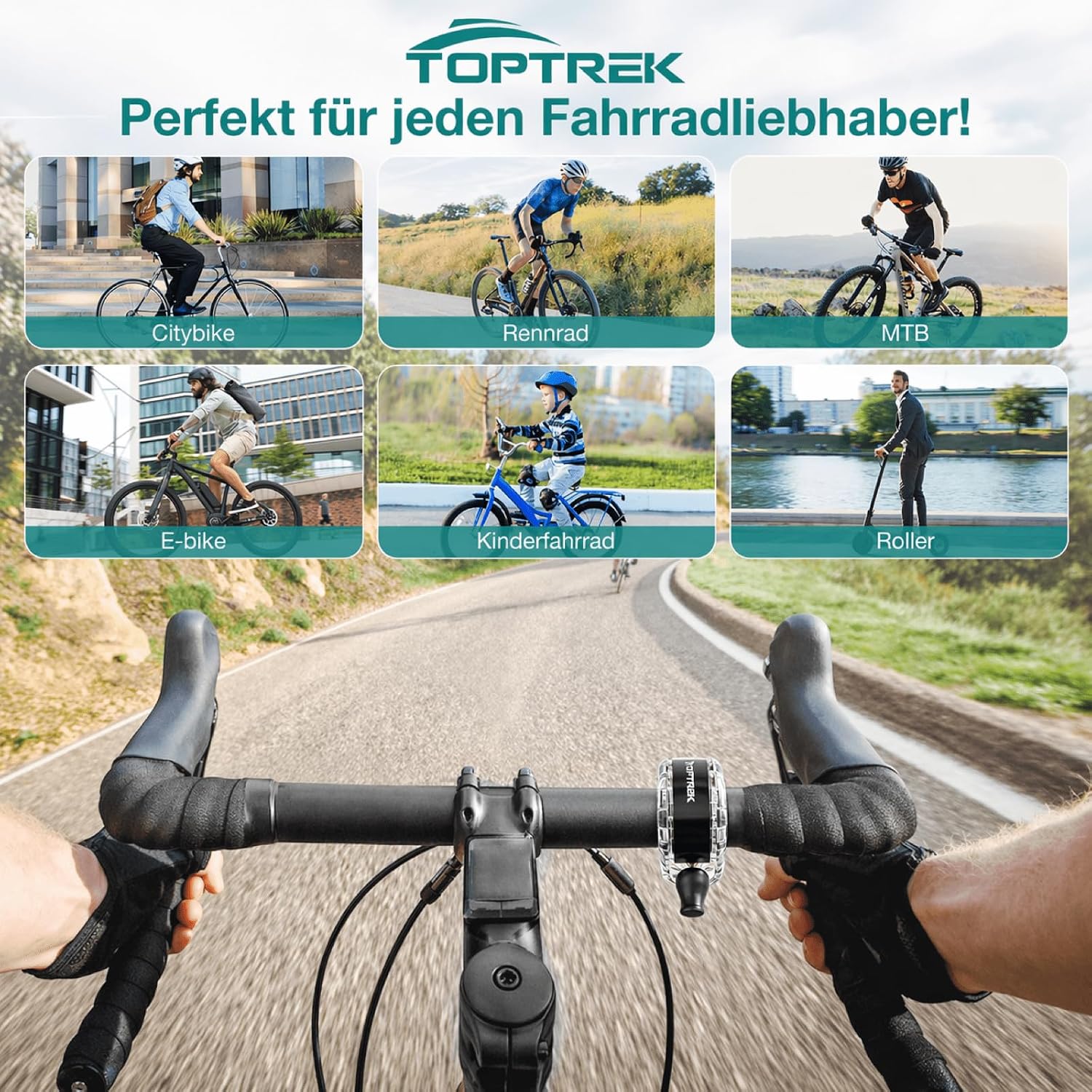 Thumbnail 6 de Toptrek Fahrradklingel Mountainbike – kompakt, 100–110 dB, universal 22,2–31,8 mm Lenker