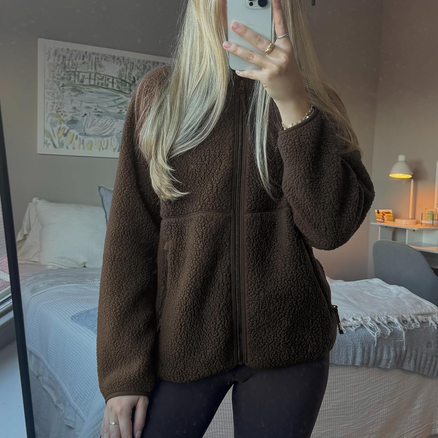 Thumbnail 6 de Hixiaohe Women's Sherpa Fleece Jacket, Full Zip with Mock Neck and Pockets