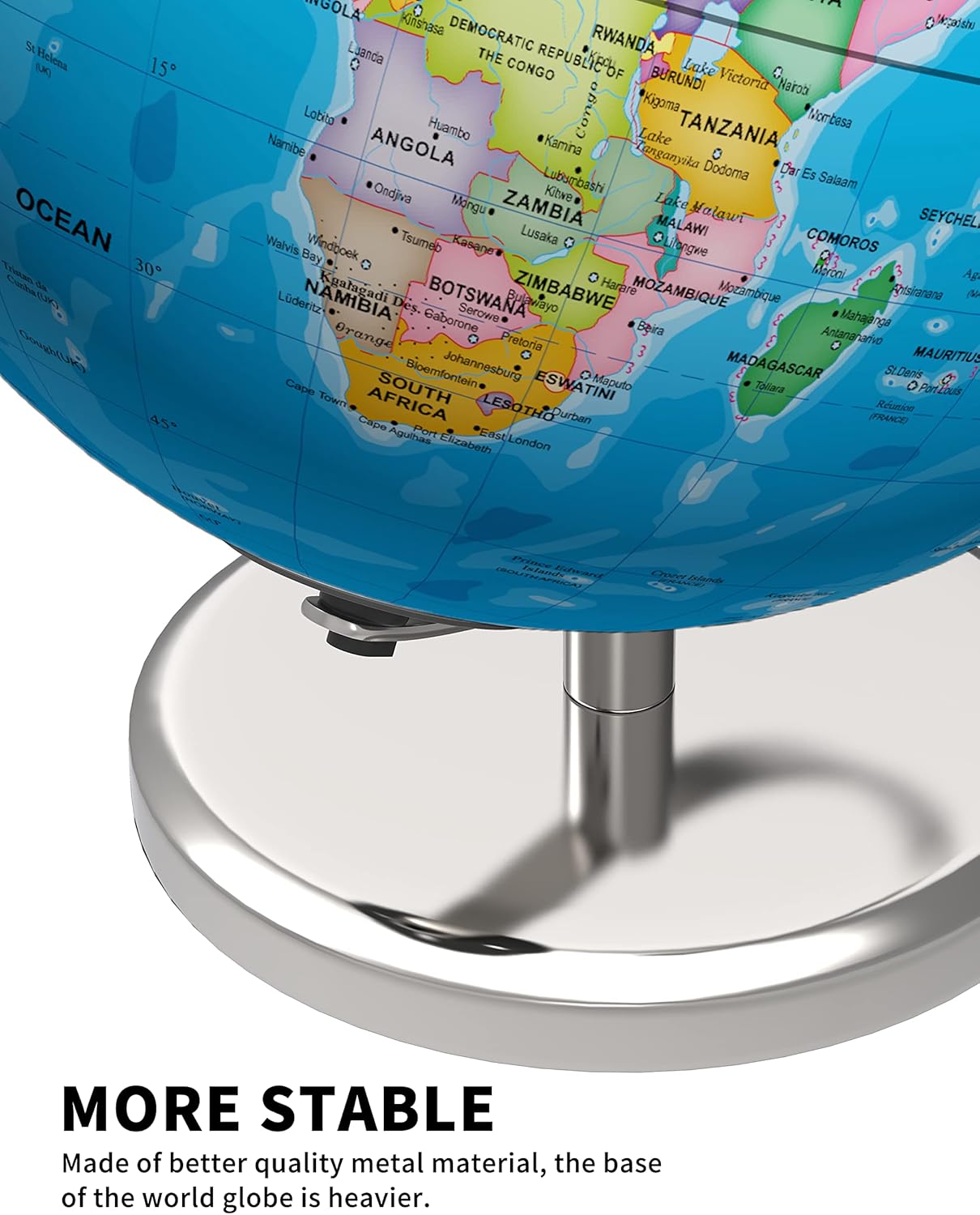 Thumbnail 4 de Waldauge Illuminated World Globe with Stand – 9" HD Map, Stable Metal Base, and LED Night Light