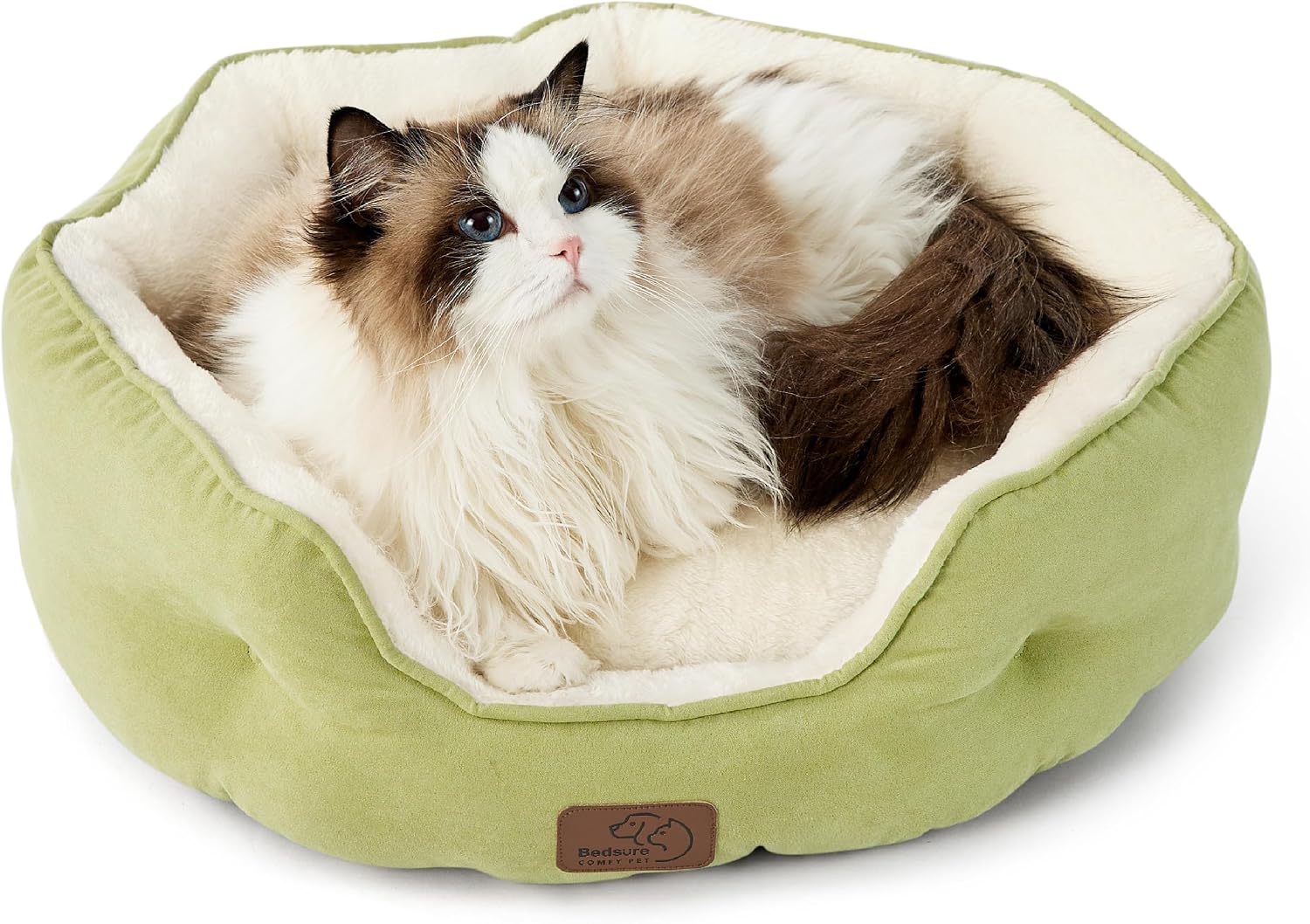 Detalle de Bedsure B0P1E00N0S02 Round Pet Bed, 20-Inch Plush Bolster, Green