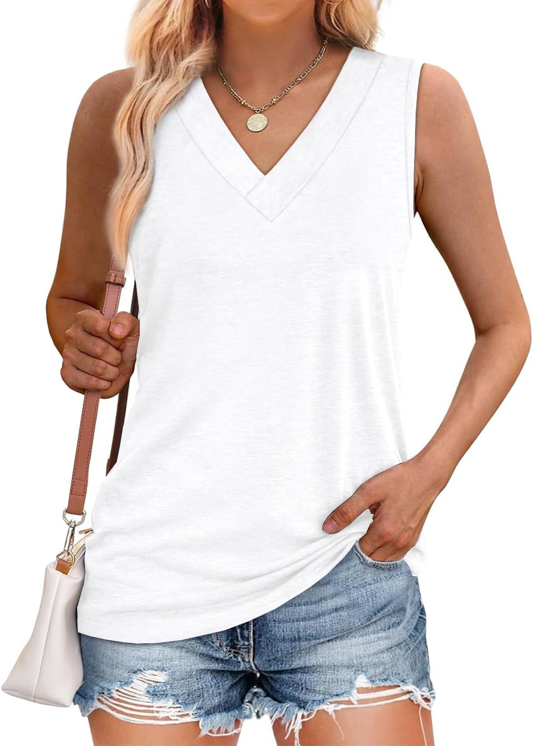 Detalle 2 de WIHOLL Women’s V-Neck Sleeveless Tank Top (Loose Fit) for Summer