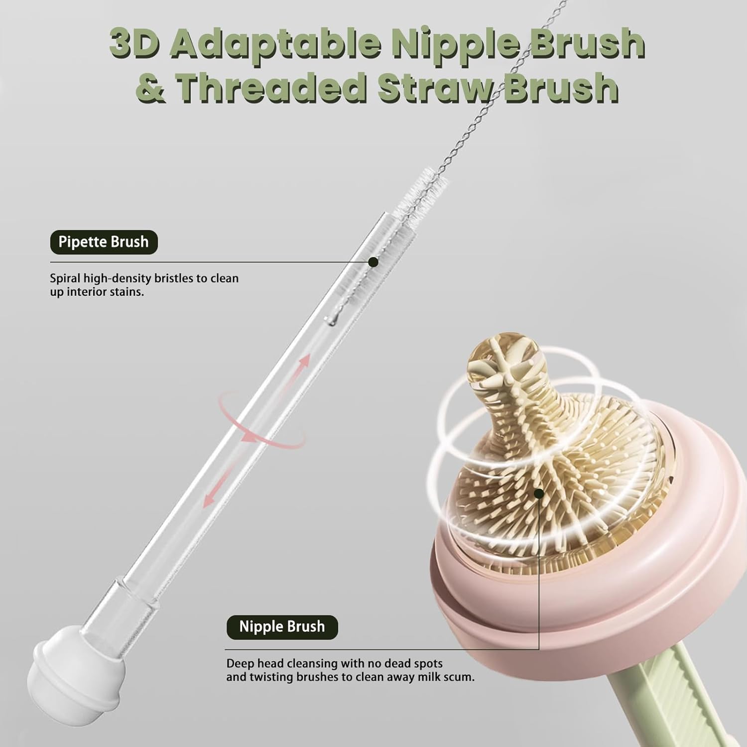 Thumbnail 3 de Baby Bottle Brush Cleaner Set – 360° Rotating 6‑in‑1 Silicone Kit with Travel Case