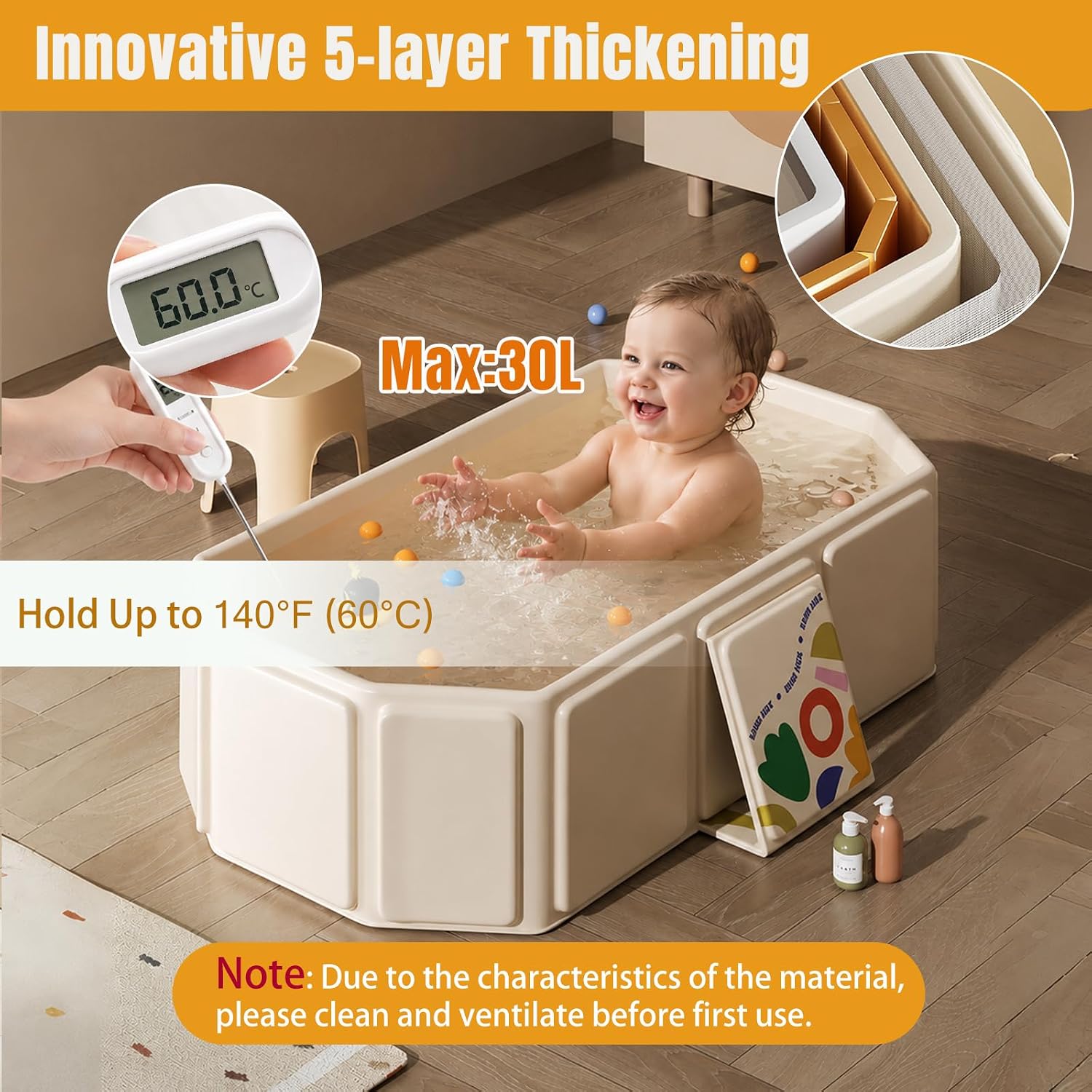 Detalle de Vasca da bagno pieghevole per bambini — Salvaspazio, leggera e multifunzione