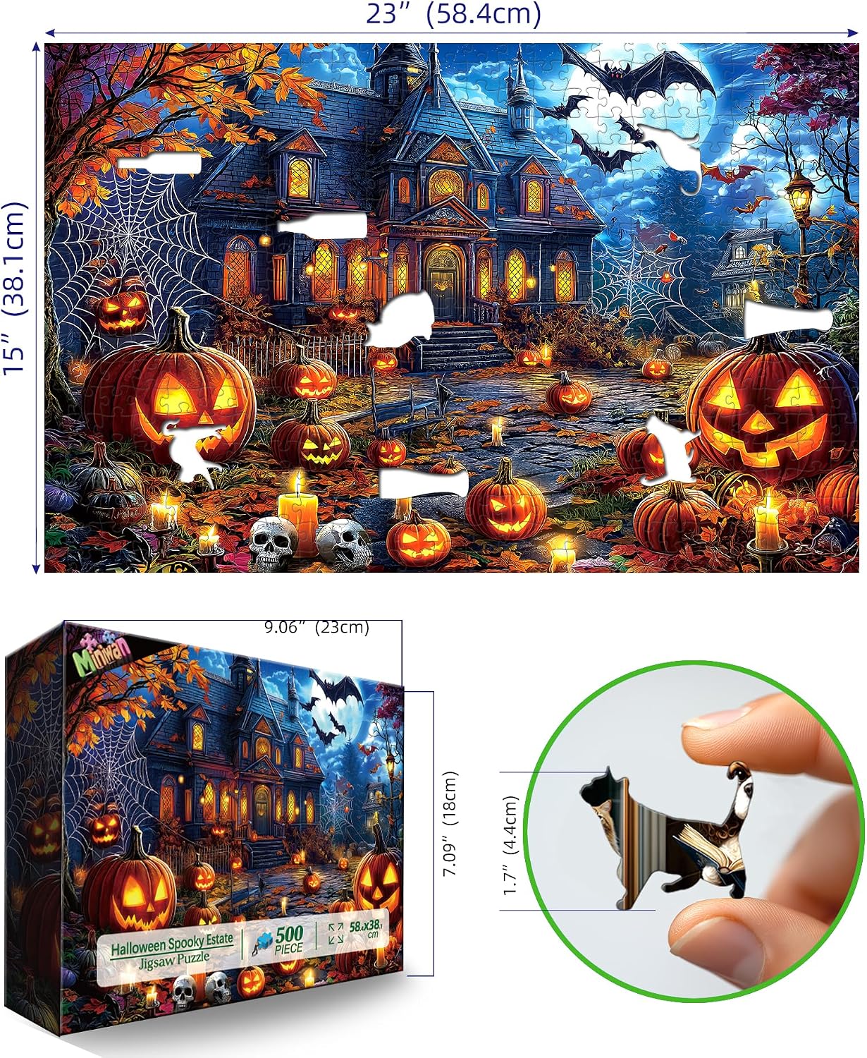 Thumbnail 1 de MINIWAN BFJIUJIU-00189 500-Piece Halloween Jigsaw Puzzle, Haunted House Scene
