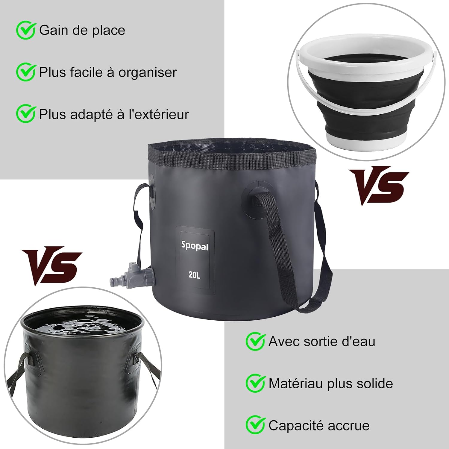 Thumbnail 6 de Spopal Outdoor opvouwbare emmer 20 l met kraantje, zwart