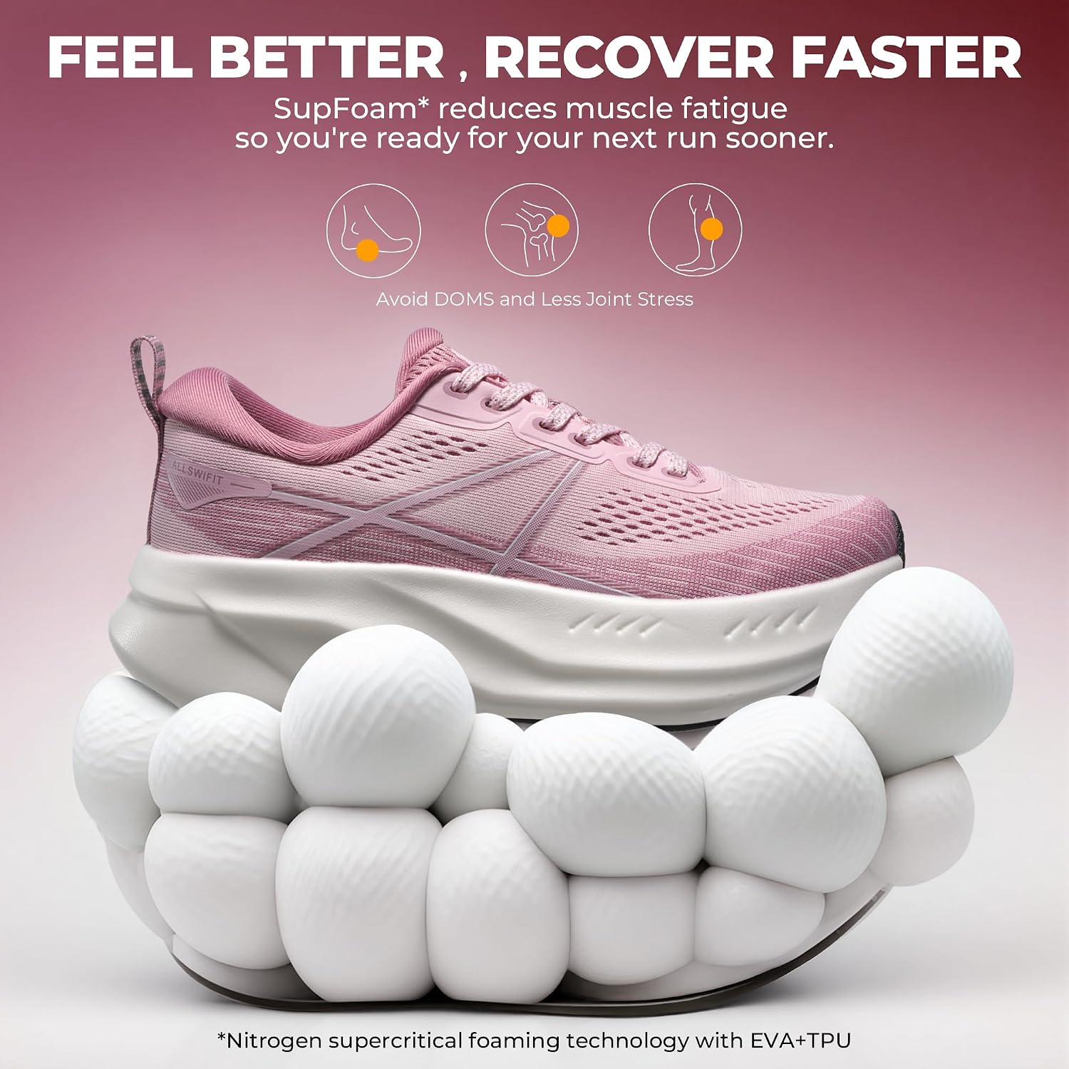 Detalle de ALLSWIFIT Women's Road Running Shoes: Cushioned, Lightweight, and Stable