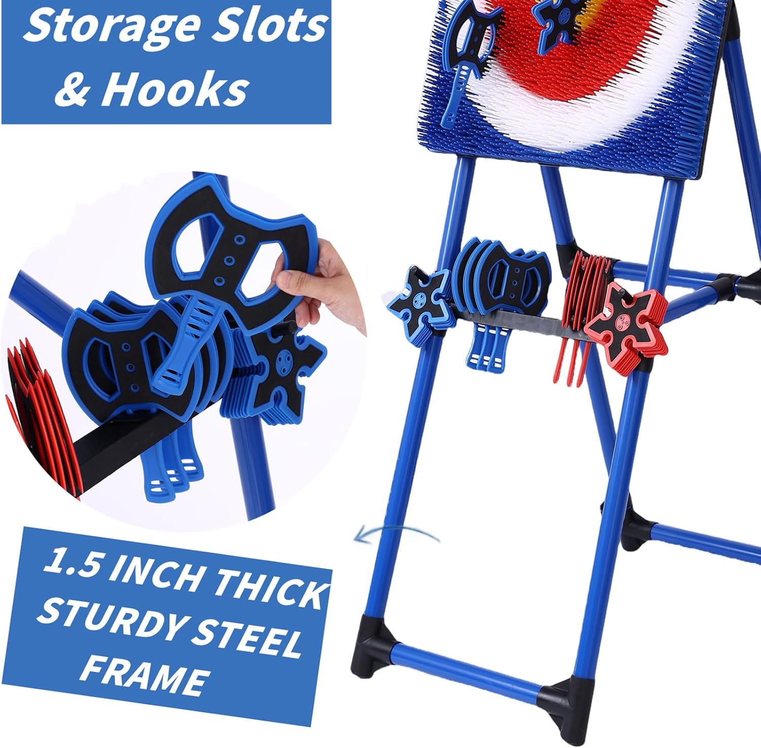 Detalle de Stiatu Axe Throwing Bristle Target Set with 8 Foam Axes — Backyard, Indoor & Outdoor Axe Throwing Game