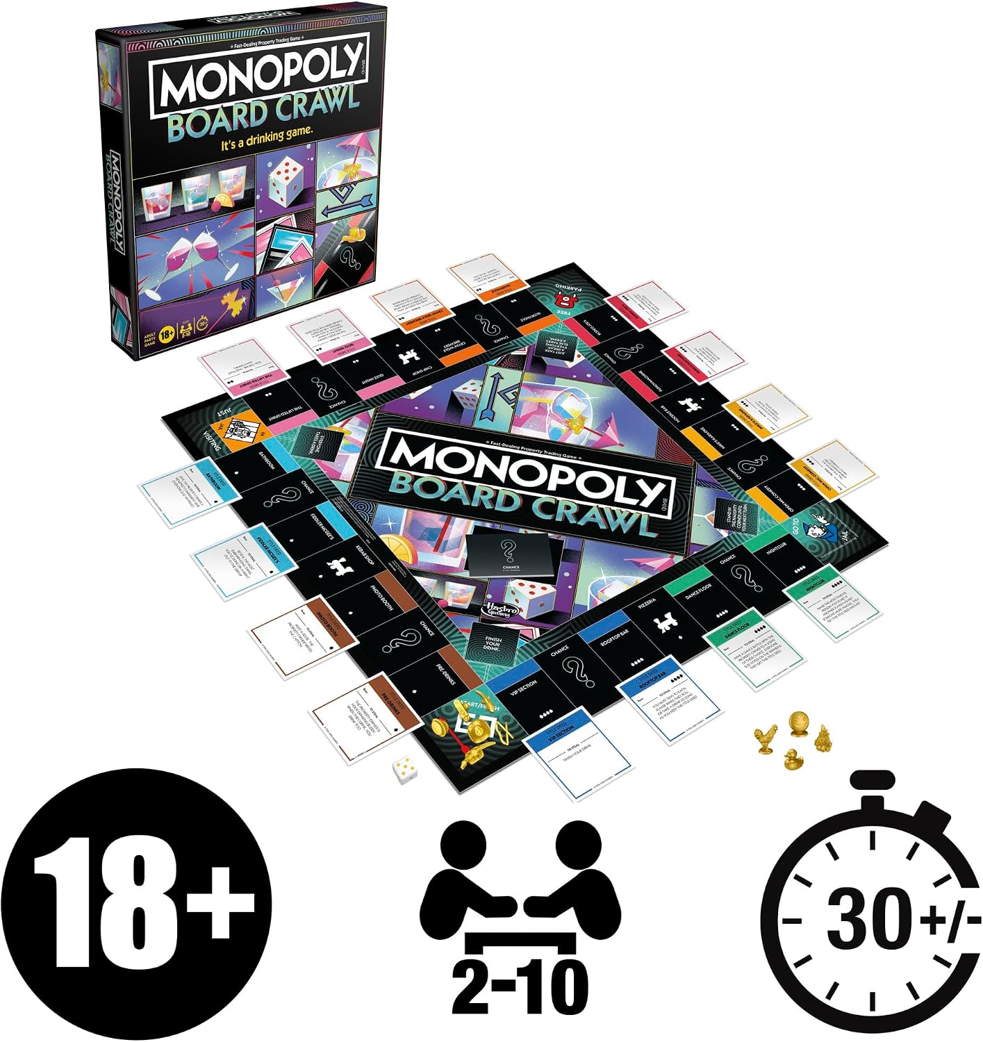 Detalle 2 de Monopoly Board Crawl Party Game (Official Monopoly Drinking Game) – English Version, Ages 18+