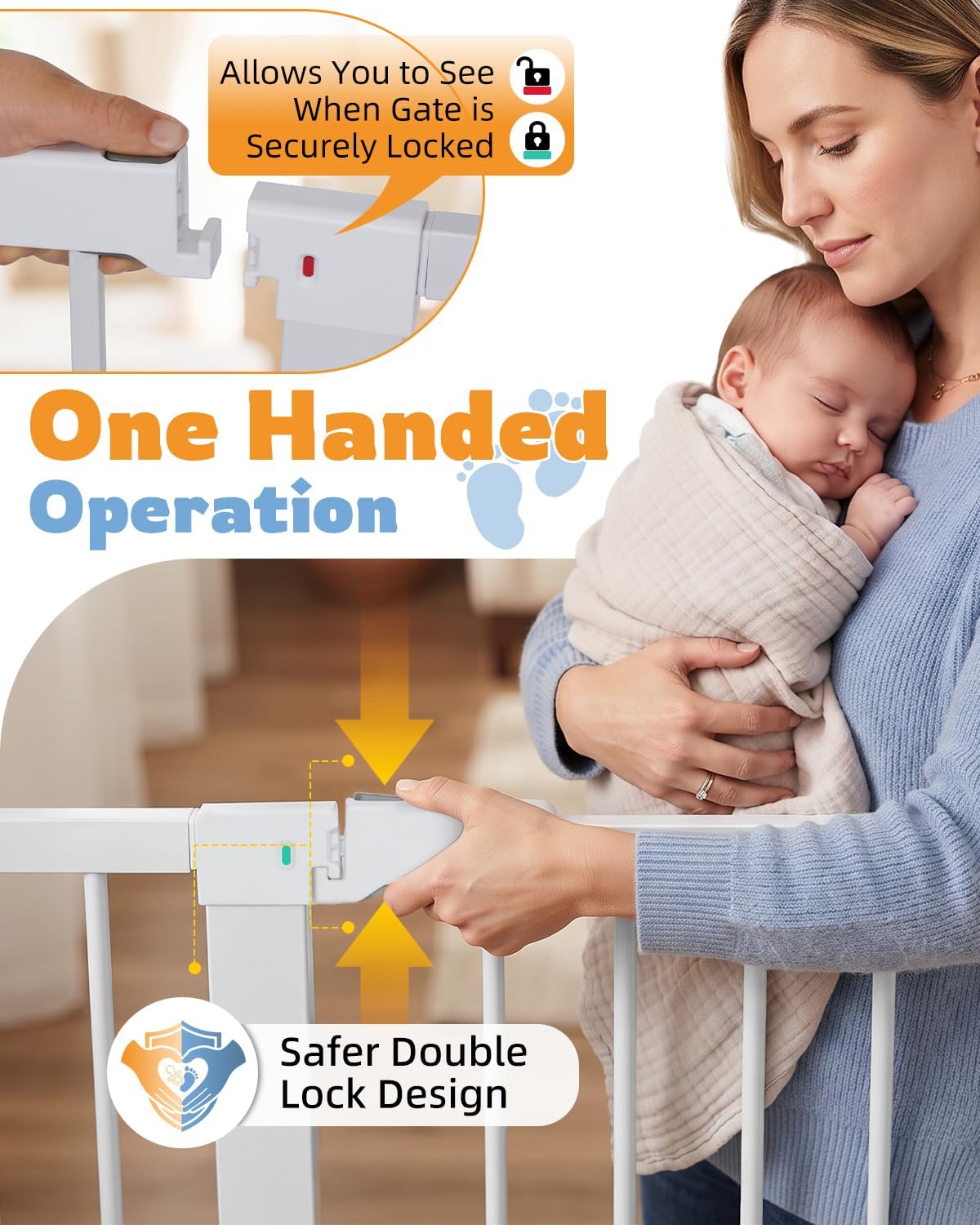 Detalle 2 de Miumoon YJYPBG Pressure-Mounted Baby Gate, 29.5"-46", 30.5" Tall