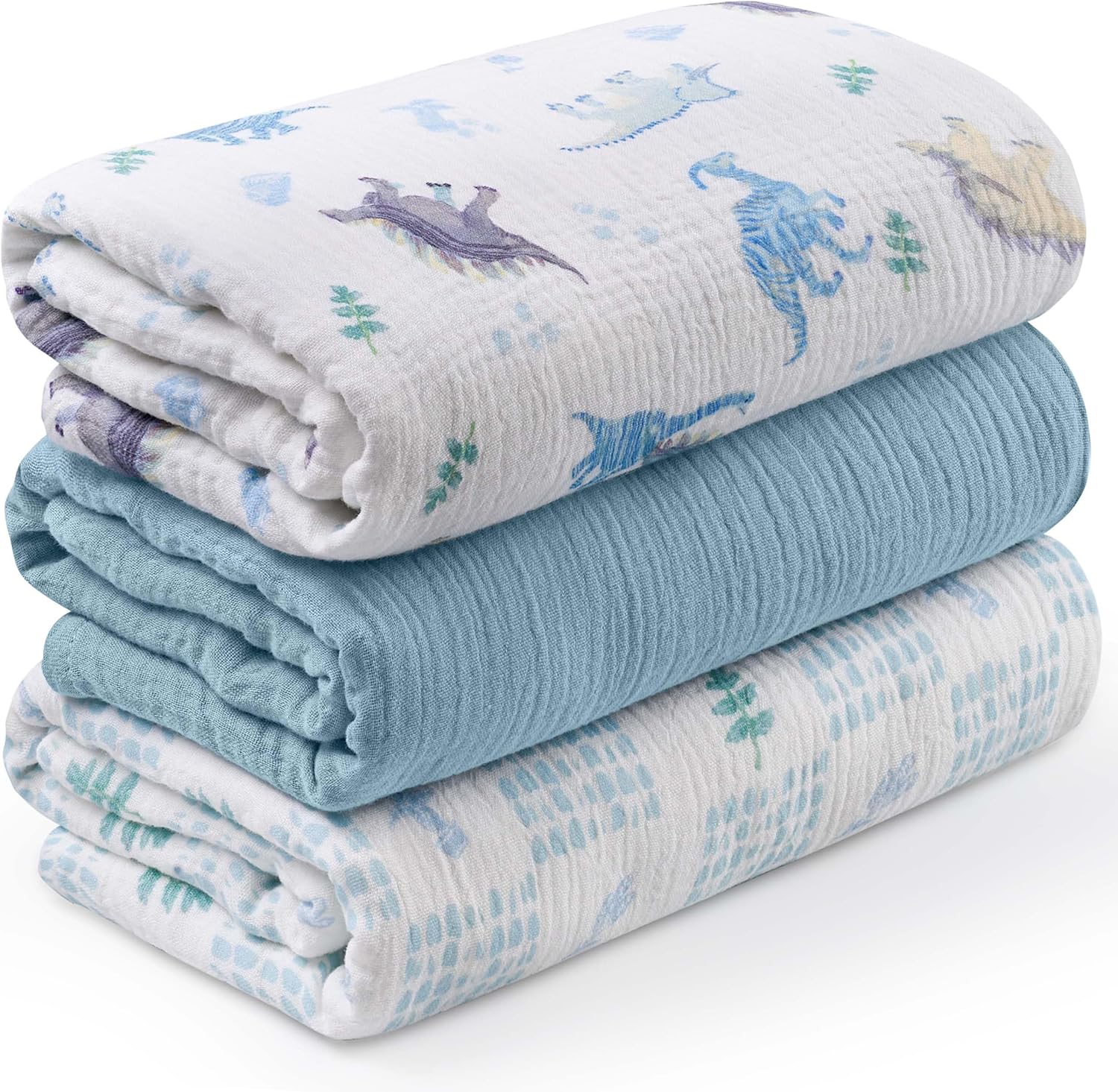 Detalle de Soarwg Kids Muslin Swaddle Baby Blanket (Pack of 3) – 95 x 100cm Dinosaur Print
