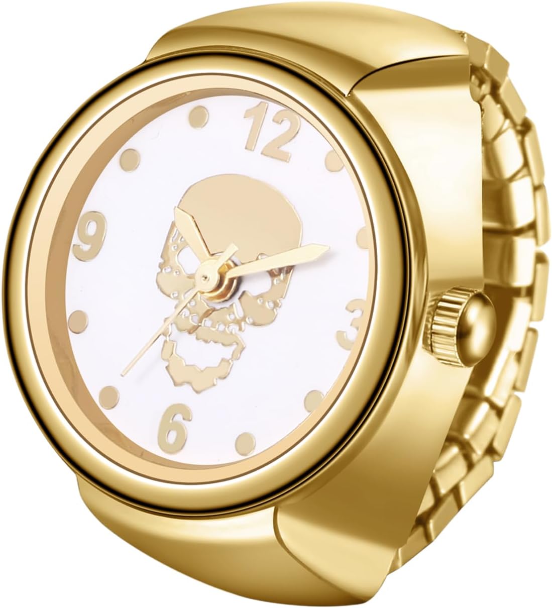 Detalle de JewelryWe Ringuhr Damen Elastische Fingeruhr – Gold, Totenkopf-Design, Quarzwerk