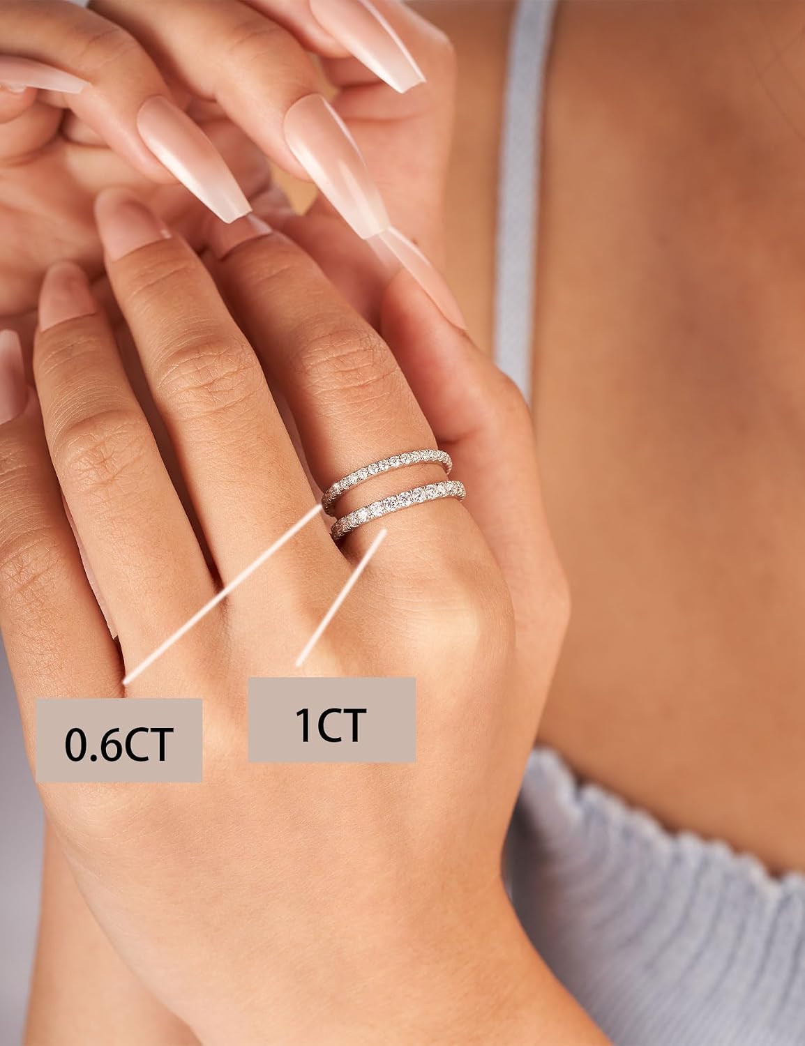 Detalle 1 de IMOLOVE Moissanite Wedding Band, 925 Sterling Silver, 18K White Gold Plated