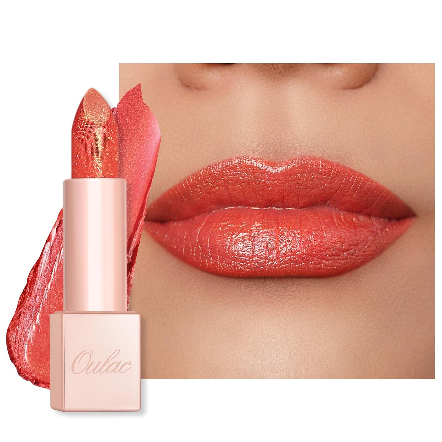 Detalle de OULAC Koralle Feuchtigkeits Glanz Lippenstift 04 Sunrise – feuchtigkeitsspendender Glitter-Lippenstift mit Diamant-Reflexion