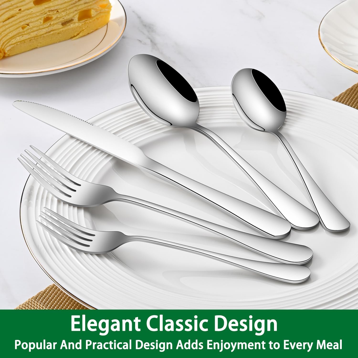 Detalle 2 de DEHOV T1010 30-Piece Stainless Steel Flatware Set for 6, Mirror-Polished