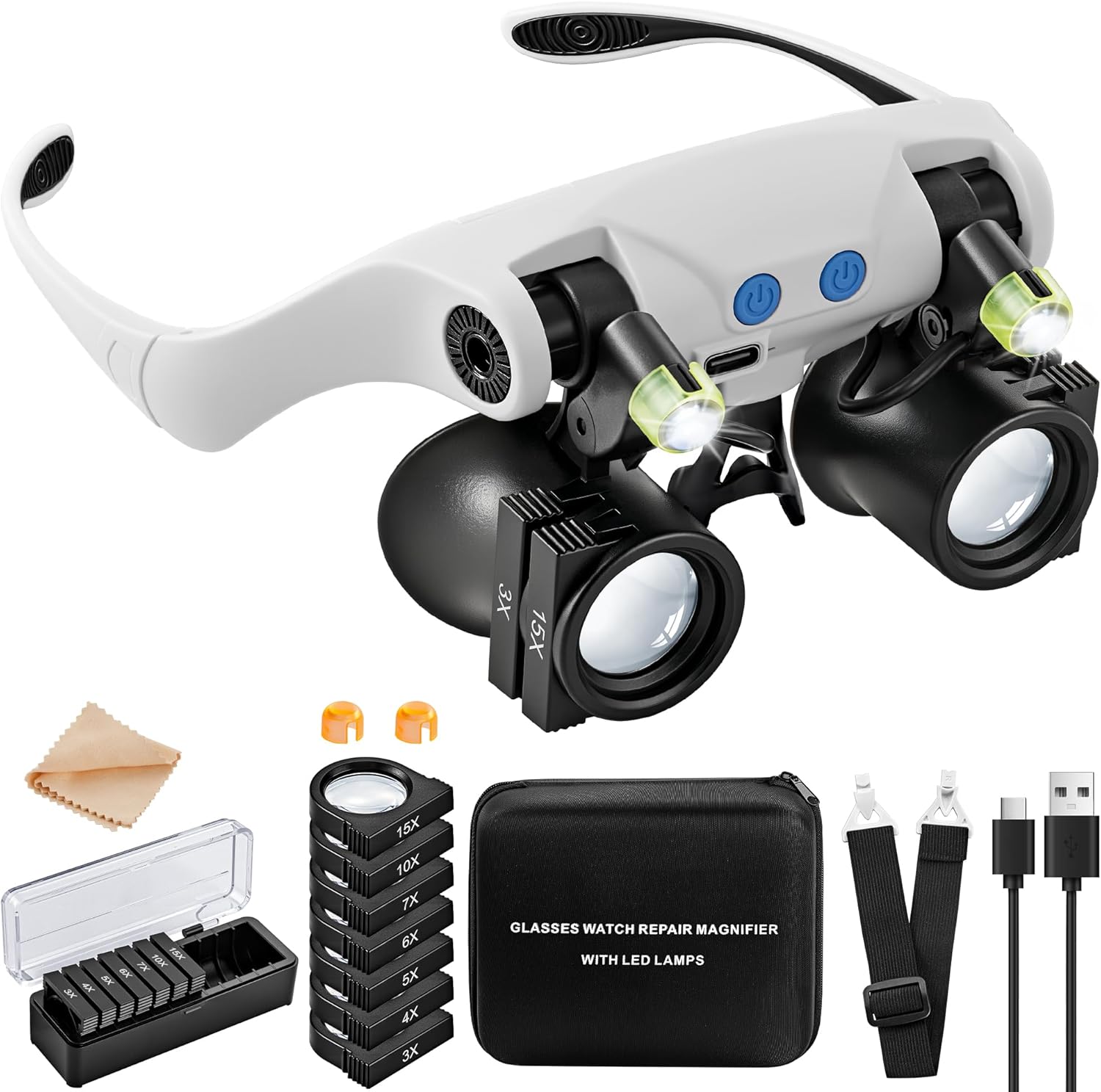 Detalle de JARLINK Magnifying Glasses with LED Light: Hands-Free Headband Magnifier with 14 Interchangeable Lenses